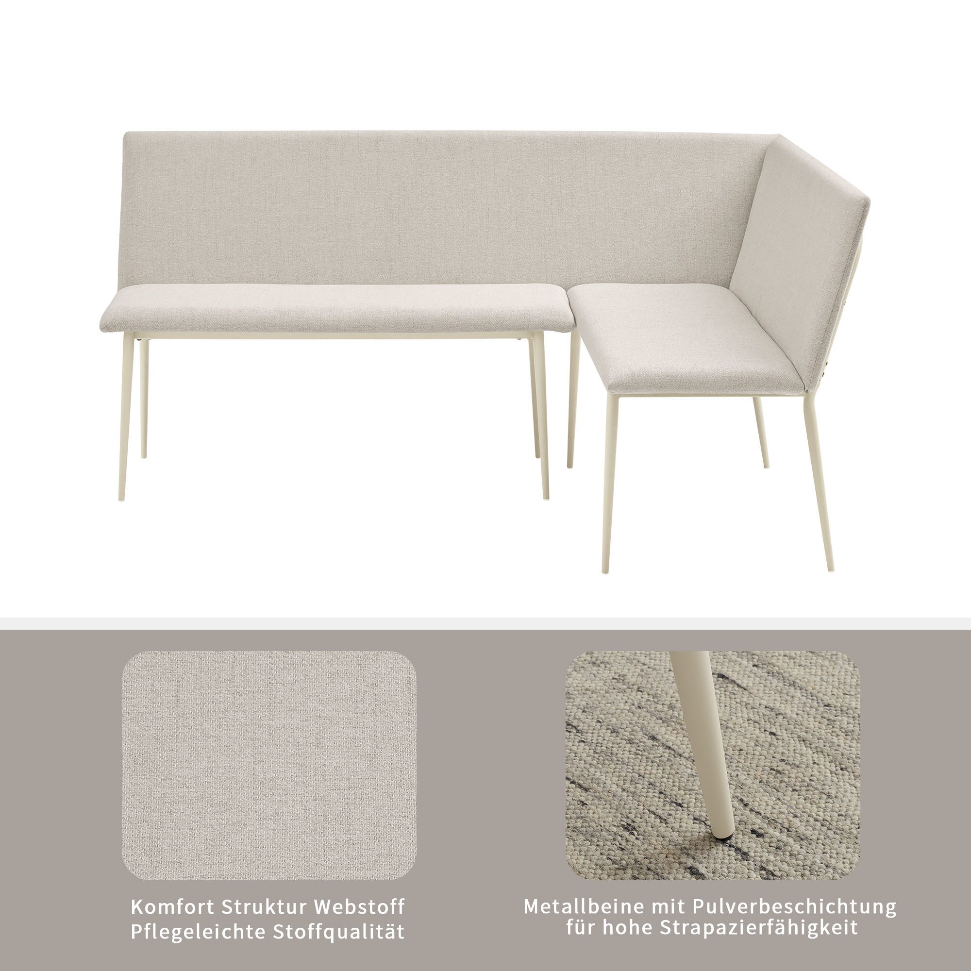 OTTO home Eckbank Cassy, pflegeleichter Strukturstoff, Metallgestell, FSC-zertifiziertes Holz