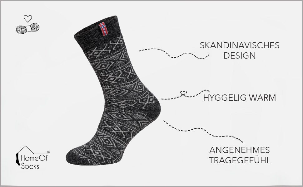 Norwegersocken Kuschelsocken Design Hyggelig Skandinavische Wollanteil Socken Warm "Norwegen" Mit Nordic In Wolle HomeOfSocks Aus Anthrazit Hohem Wollsocke Norwegischem 80% Dicke