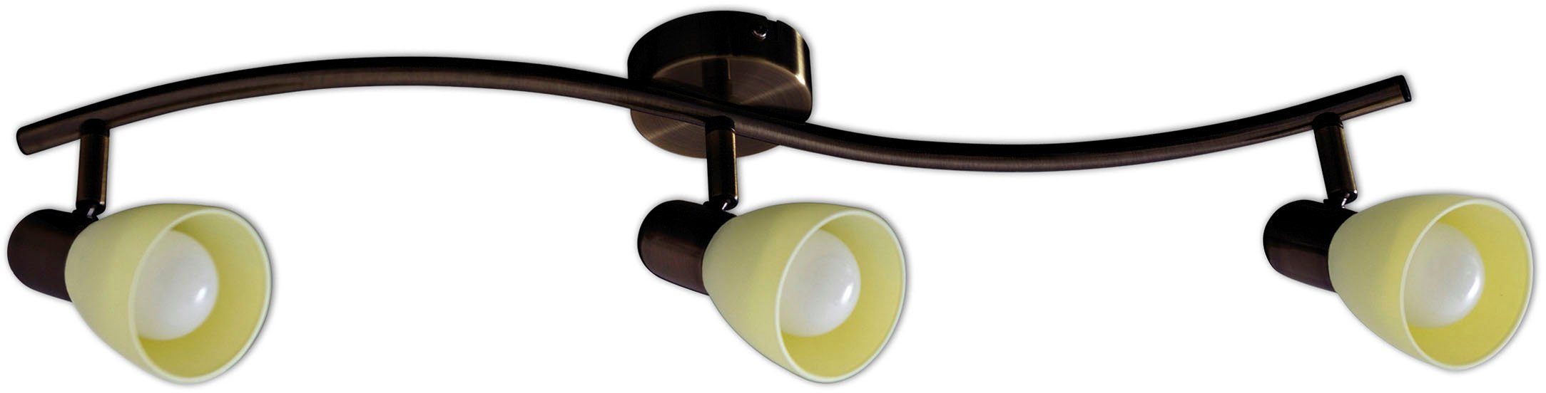 näve LED Deckenspot Mestre, LED wechselbar, Warmweiß, 3er LED Wand-u. Deckenspot, E14, braun, Glasschirm weiß