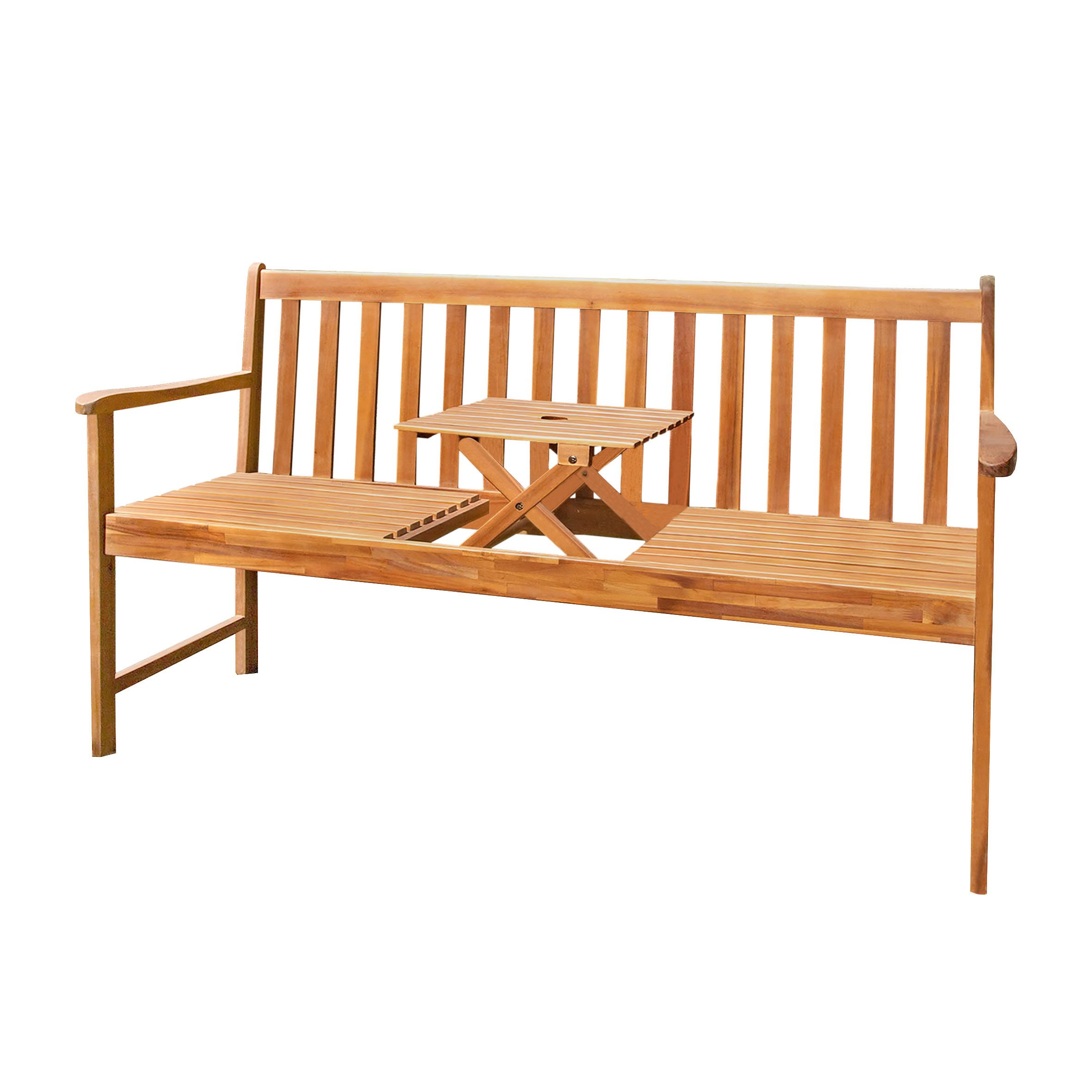 Spetebo Gartenbank Akazien Gartenbank mit integriertem Tisch 150 cm