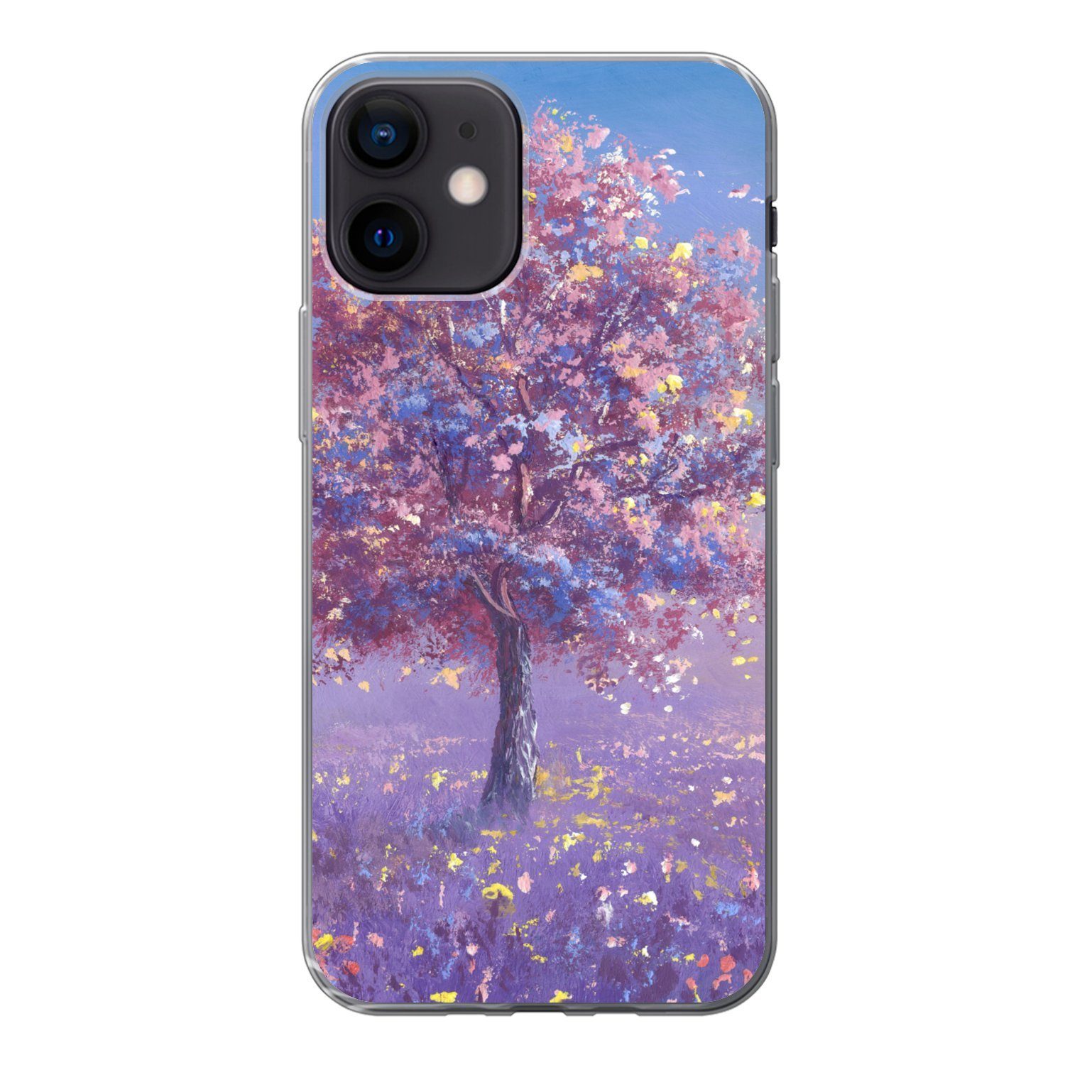 MuchoWow Handyhülle für Apple iPhone 12 Baum - Sommer - Rosa, Smartphone-Bumper, Print, Handy Schutzhülle Dünn