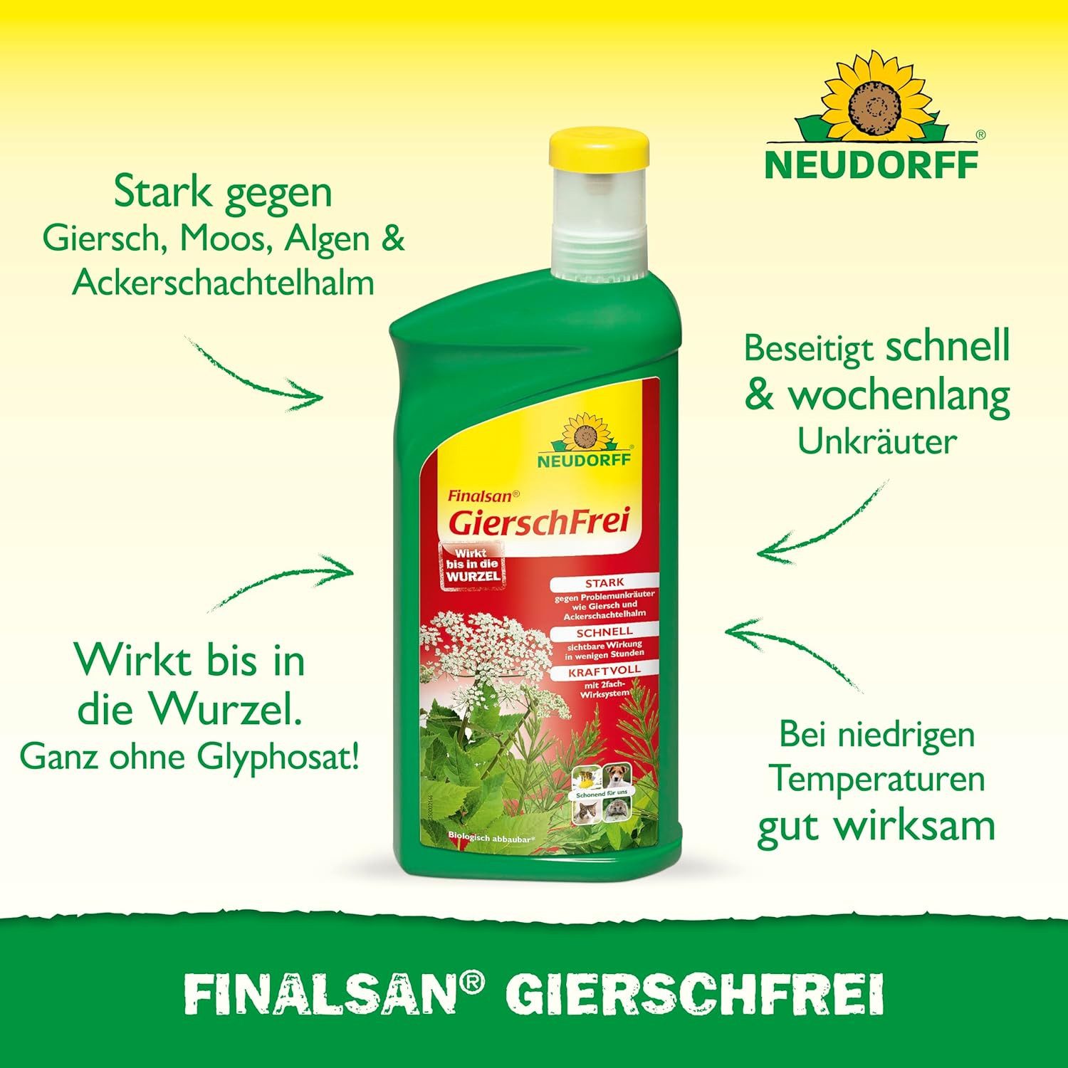 Neudorff Unkrautbekämpfungsmittel Finalsan AF GierschFrei 1l, 1000 ml, 1 St., schonend für Haustiere, Unkraut entferner ohne Glyphosat, Schnell wirkend, gegen Giersch und Ackerschachtelhalm, Glyphosatfreies Unkrautvernichter-Konzentrat mit 2-fach-Wirksystem