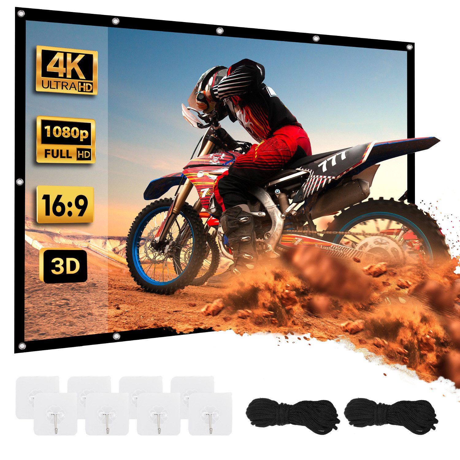 Maclean MC-980 Tragbare Projektionsleinwand 86 Zoll 16:9 Full HD Rahmenleinwand (191 x 109 cm, Rahmen 25 mm, Spannhaken)