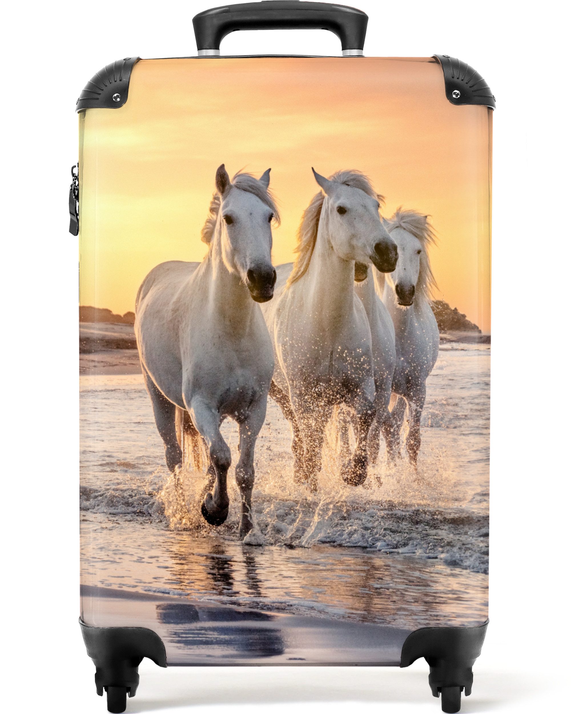 NoBoringSuitcases.com© Hartschalen-Trolley Pferd - Meer - Sonnenuntergang - Tiere - Kind 55x35x20cm, 4 Rollen, Kinder Koffer Klein, Trolley Handgepäck, Reisekoffer