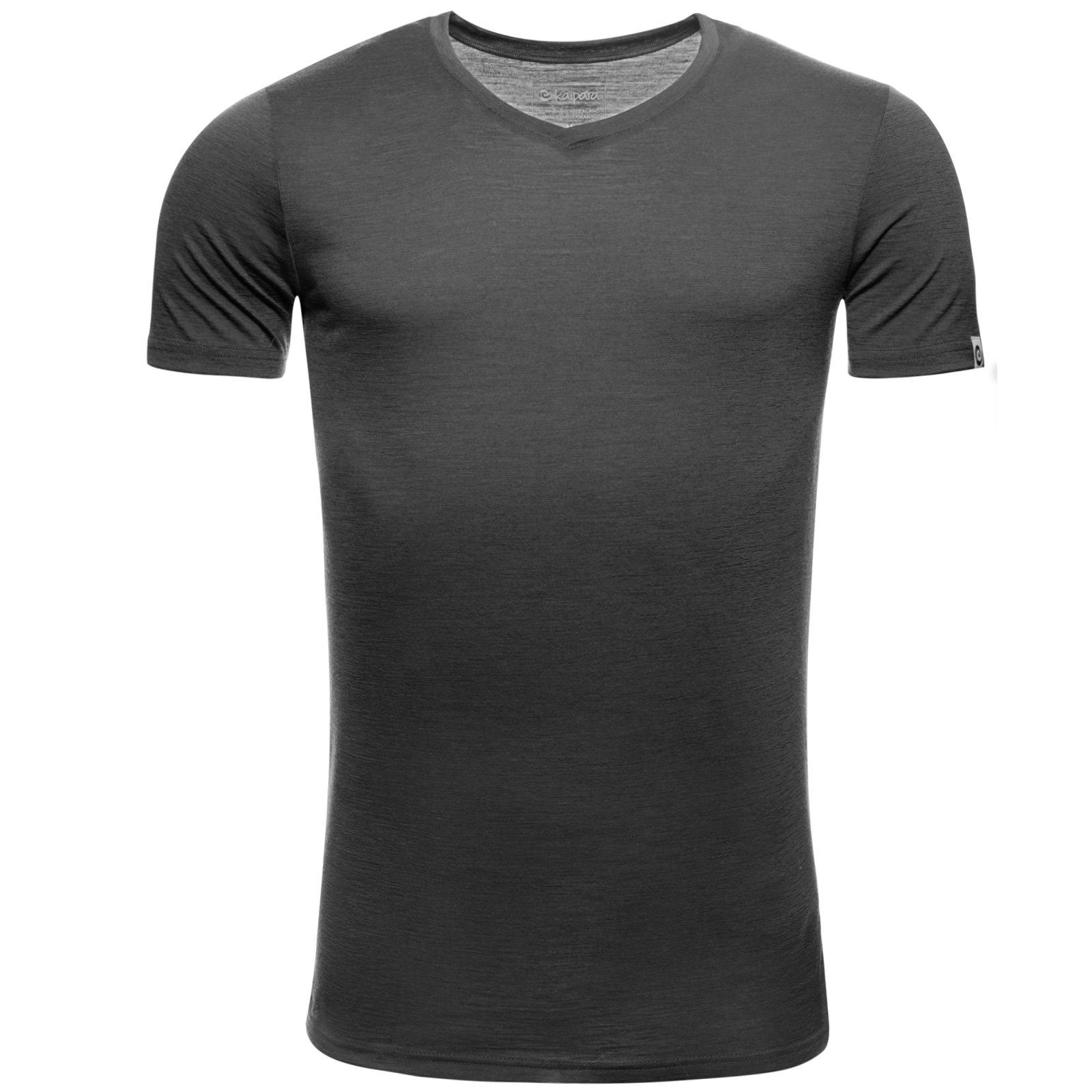 Kaipara - Merino Sportswear Funktionsshirt Merino Shirt Herren Kurzarm Slimfit V-Neck 150 (1-tlg) aus reiner Merinowolle Made in Germany Anthrazit