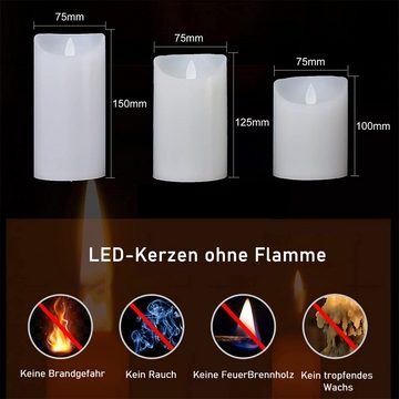 zggzerg LED-Kerze LED Flammenlose Kerzen, 3er Set Kerzen mit Batterien und Fernbedienung (3-tlg)