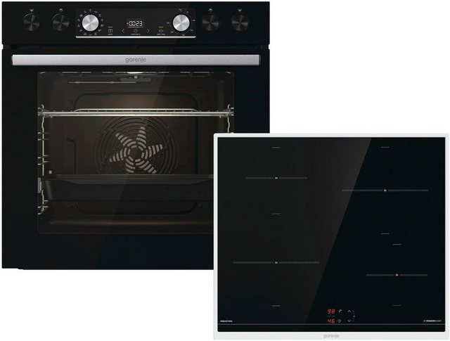 Gorenje Einbauherd-Set Black Set 4 Induktion / 77 Liter / ExtraSteam / GentleClose & Open / AirFry / PizzaMode / PerfectGrill / Teleskopauszüge / Induktions-Kochfeld mit PowerBoost / Schwarz