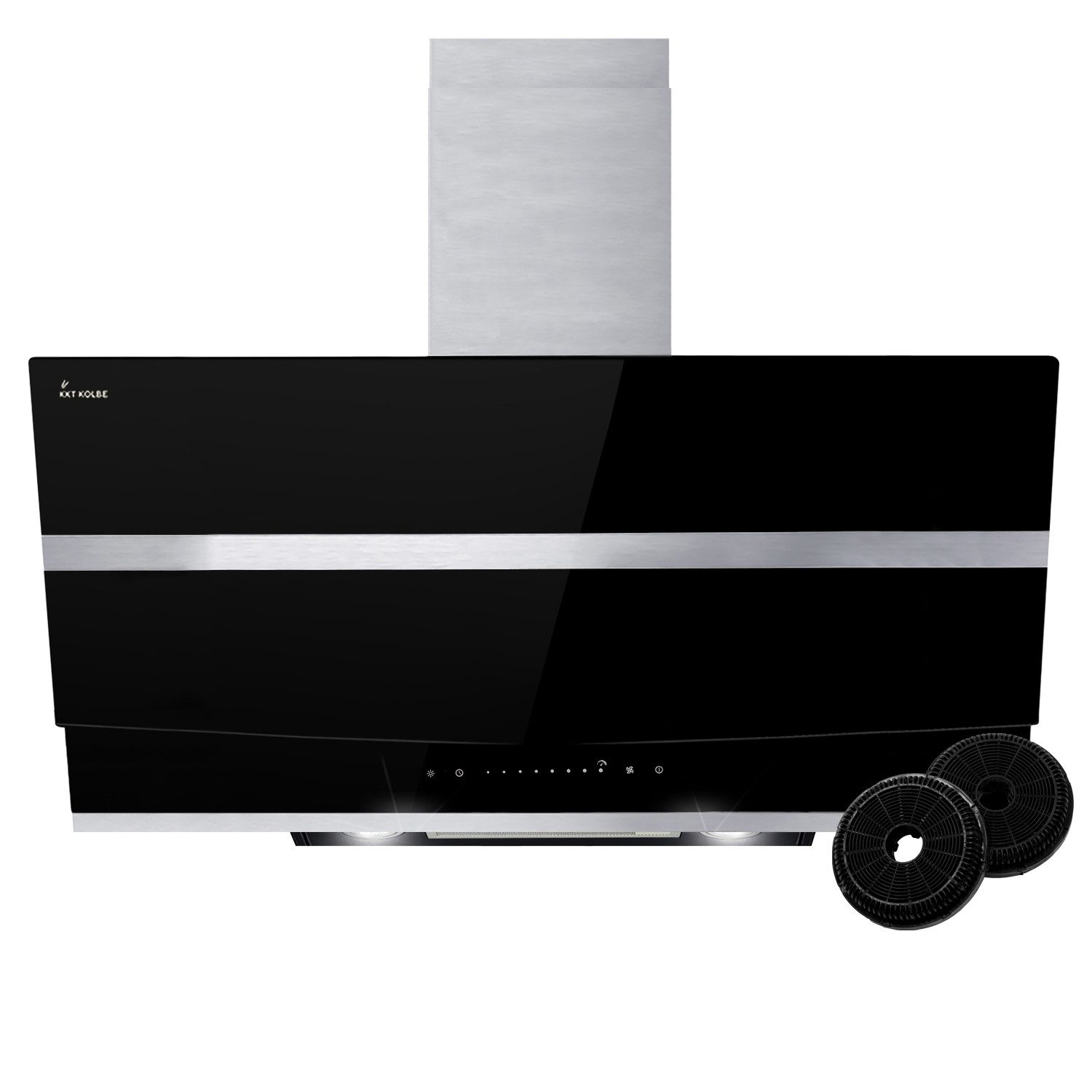 KKT KOLBE Wandhaube Dunstabzugshaube 90cm HERMES9005S Dunstabzugshaube 90cm HERMES9005S, Kopffreihaube / 90cm / Edelstahl / schwarzes Glas / LED / Sensortasten
