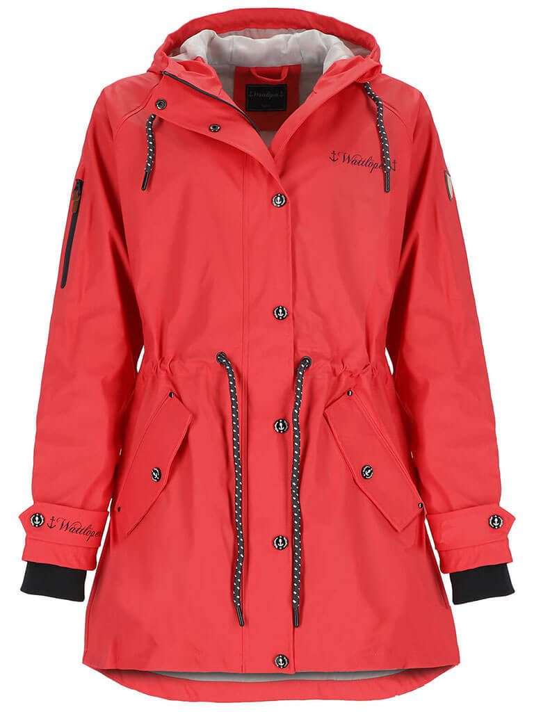 Wattlöper Regenmantel 50704 Damen Regenparka mit Kapuze und Taillenzug - Beschichteter Regenmantel