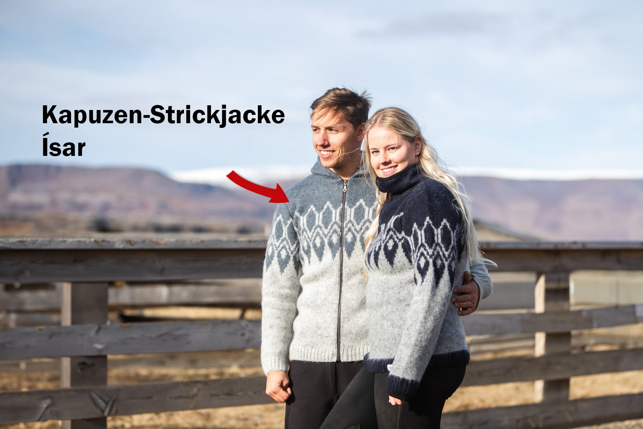 KIDKA Norwegerpullover - Kapuzen-Strickjacke für Damen / Herren - Farbe hellgrau-eisblau - aus rauer isländischer Wolle – Bild 4 von 5