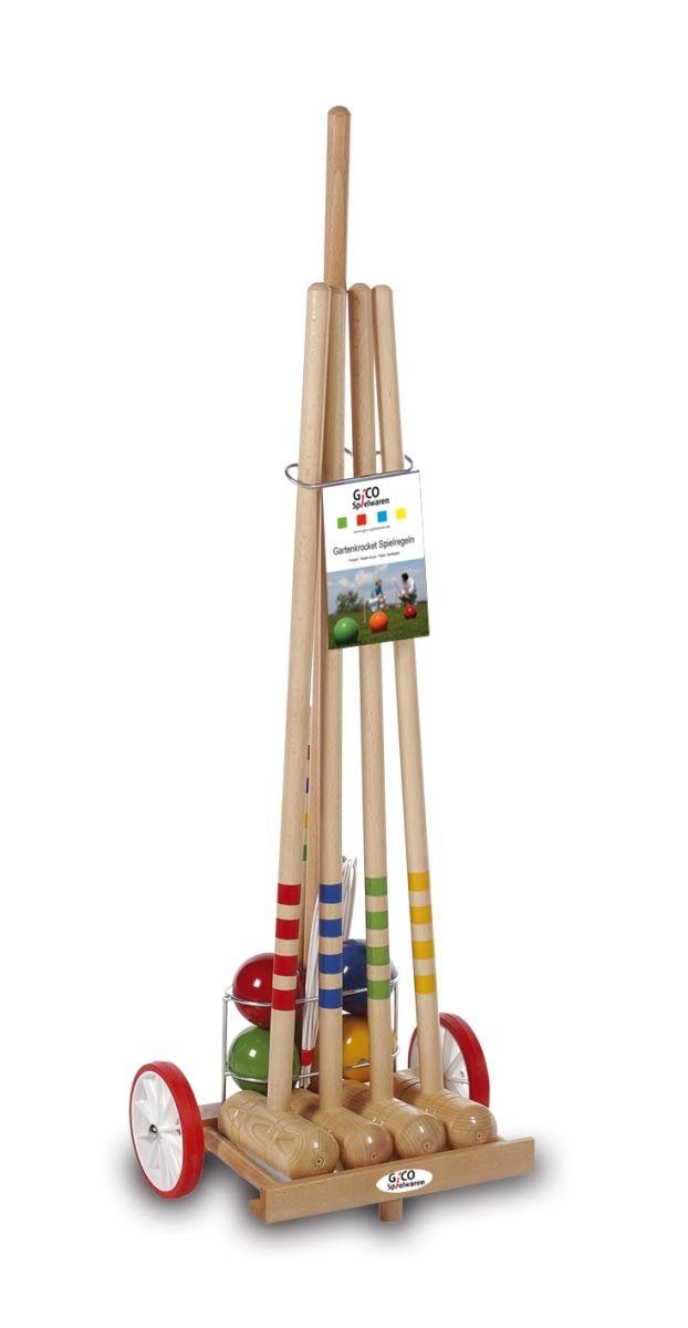 GICO Spielzeug-Gartenset GICO Krocket Set für 4 Spieler Transportwagen,4x80 cm -3110, Schläger:4x80cm