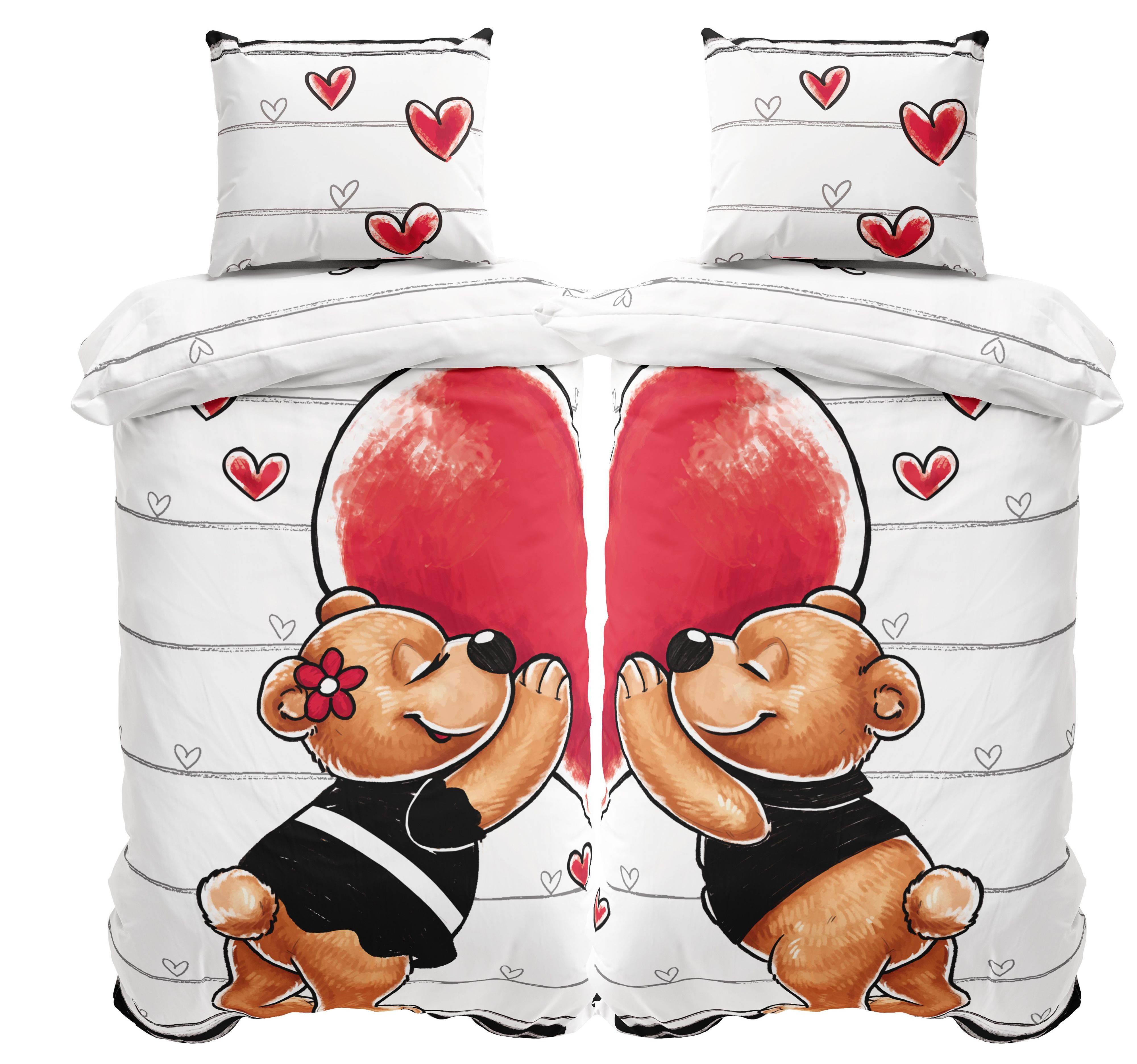 One Home Bettwäsche Teddy Bärchen Love, Mikrofaser, 4 teilig, verliebte Bär günstig online kaufen