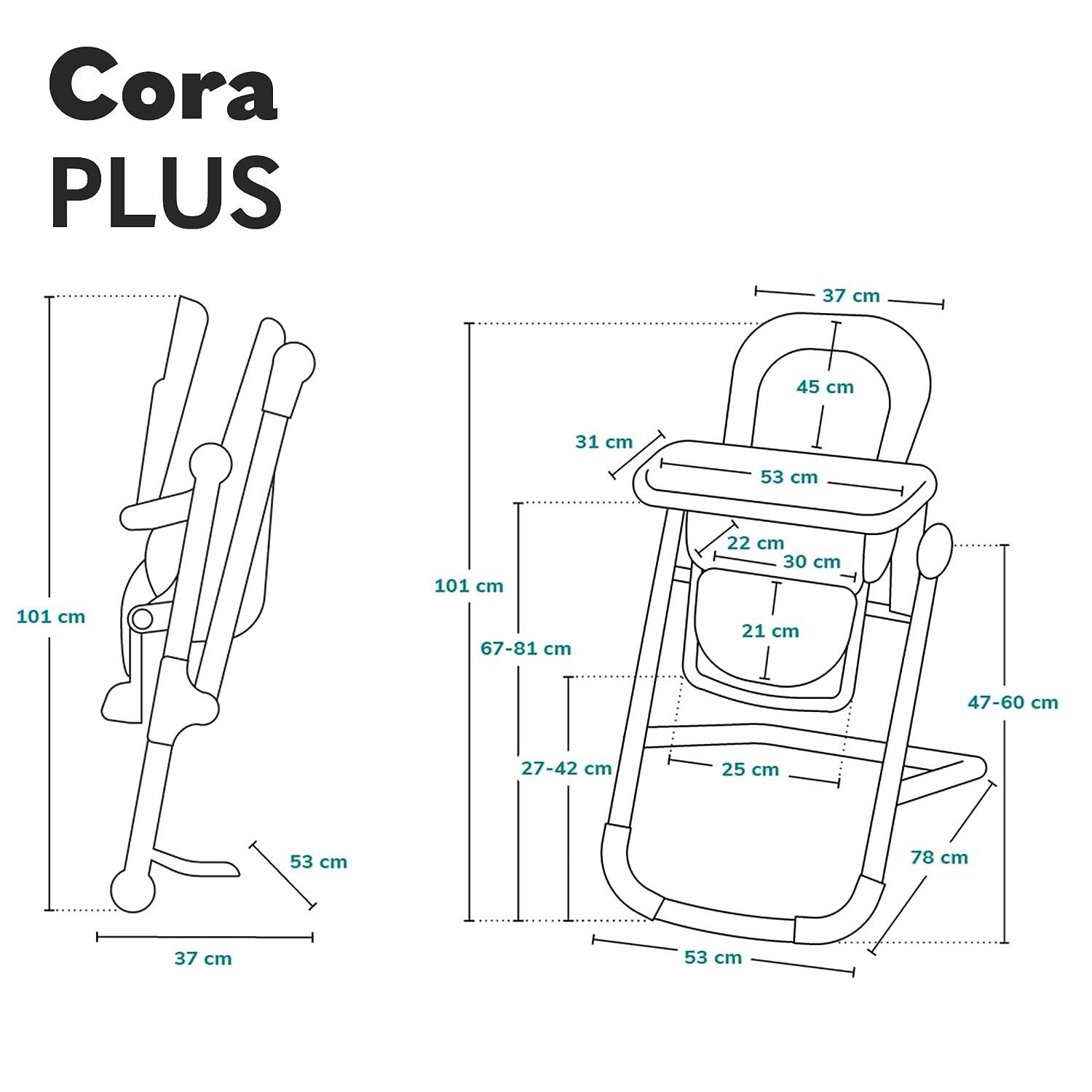 Fütterungsstuhl Hochstuhl Plus STUHL: Cora 3 mit Robuste Grun Sichere Jahre Konstruktion, bis (Set), Liegefunktion, und lionelo 2-IN-1