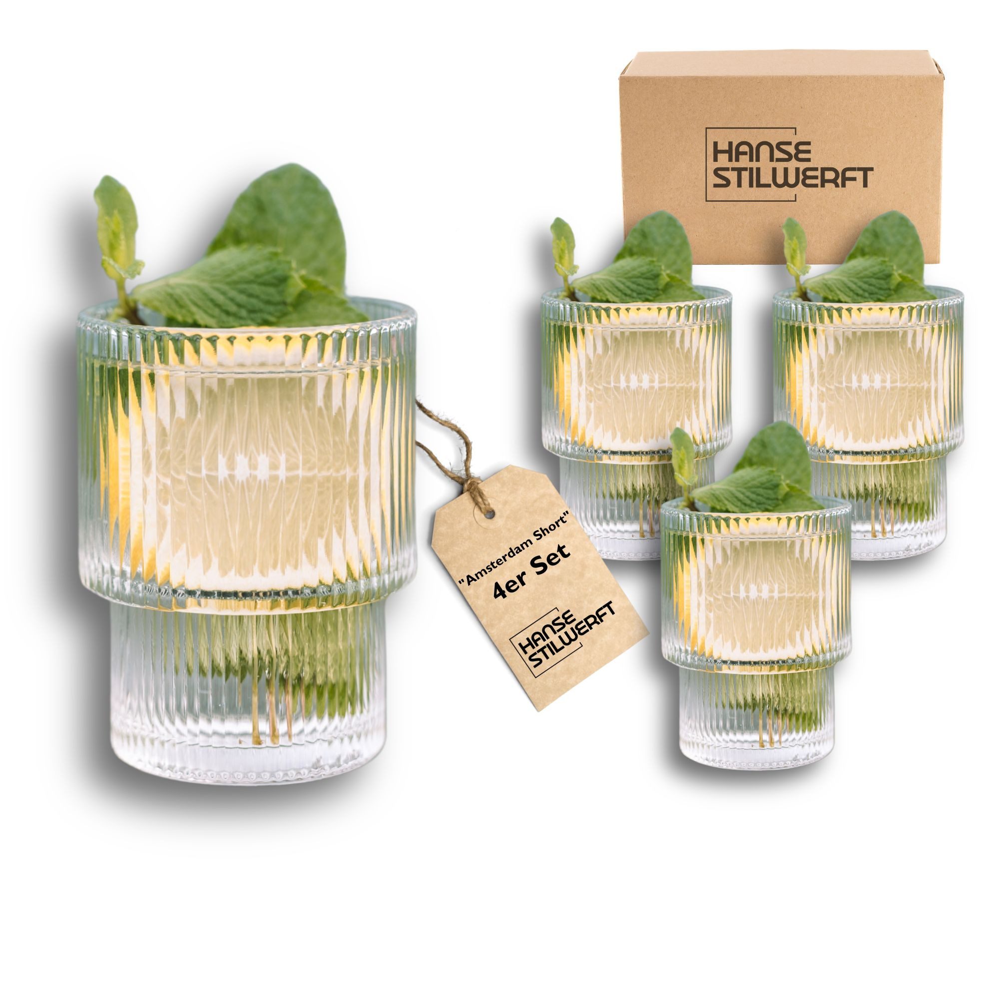 Hanse Stilwerft Glas "Amsterdam Short" Set, 190ml Füllmenge, für Heiß- und Kaltgetränke