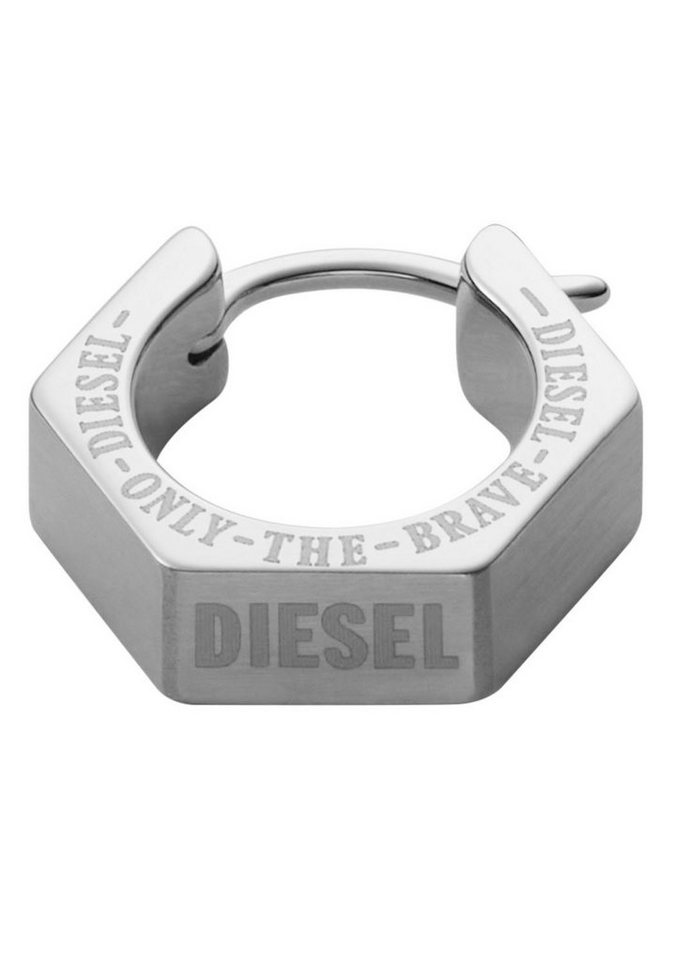 Diesel Single-Creole Schmuck Edelstahl Ohrschmuck Ohrringe STEEL, zu Hoodie,  Shirt, Jeans, Sneaker, Underwear, Parfüm - Geschenk!, Ca. 4 mm breit -  Länge ca. 13 mm