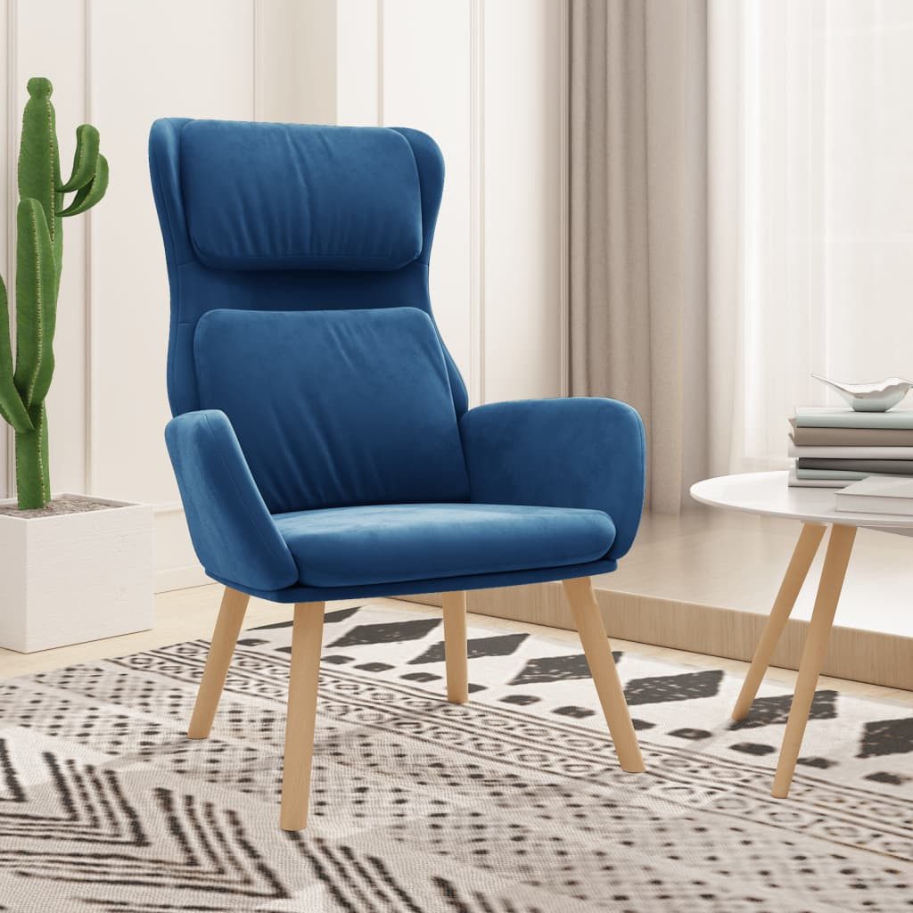 Relaxsessel Blau 70 x 77 x 98 cm mit Samtbezug und Massivholzbeinen