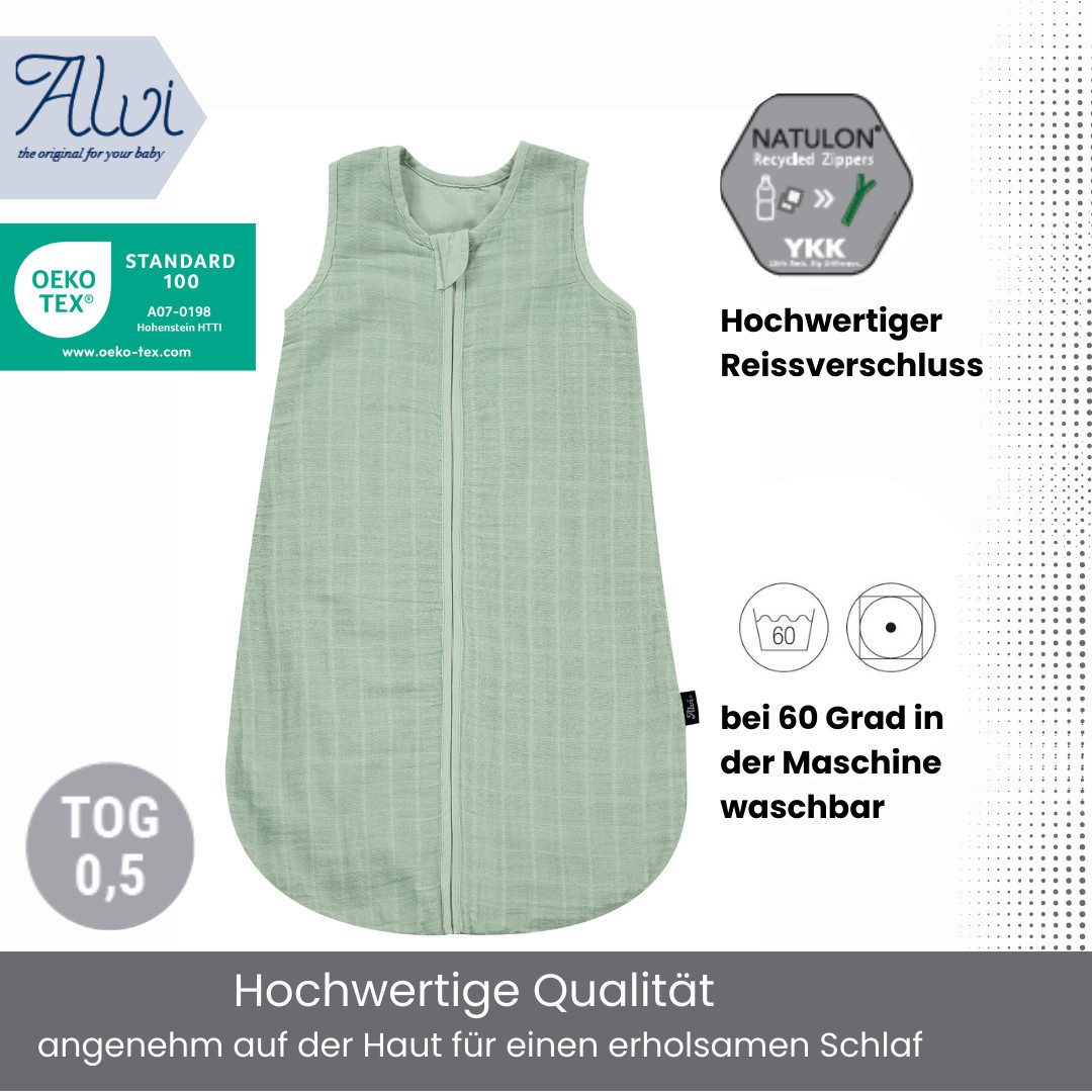 Kinderhaus Blaubaer Babyschlafsack Mull-Schlafsack TOP, atmungsaktives Material aus 100% Baumwolle, Verdeckter Reißverschluss