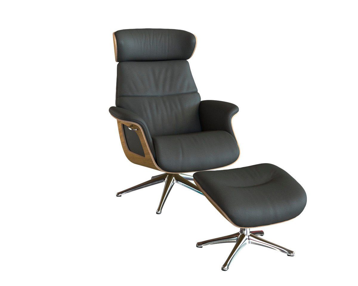 FLEXLUX Relaxsessel Clement Rücken u. Kopfverstellung, ergonomisch, Airchannels, Rücken- & Kopfteilverstellung, Drehbar, Armlehne Eiche, Fuß Alu