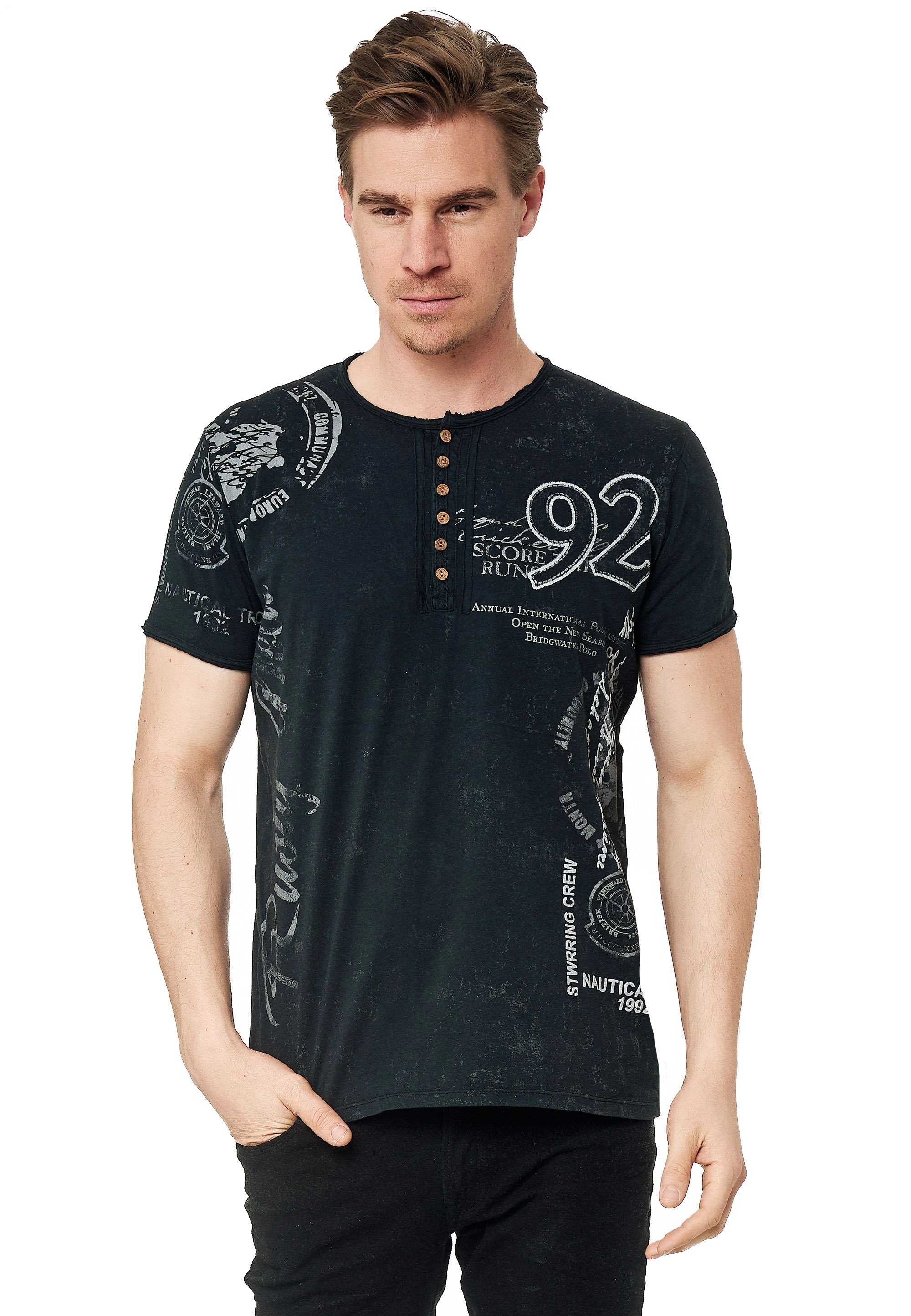 Rusty Neal T-Shirt mit seitlichem Print schwarz-weiß