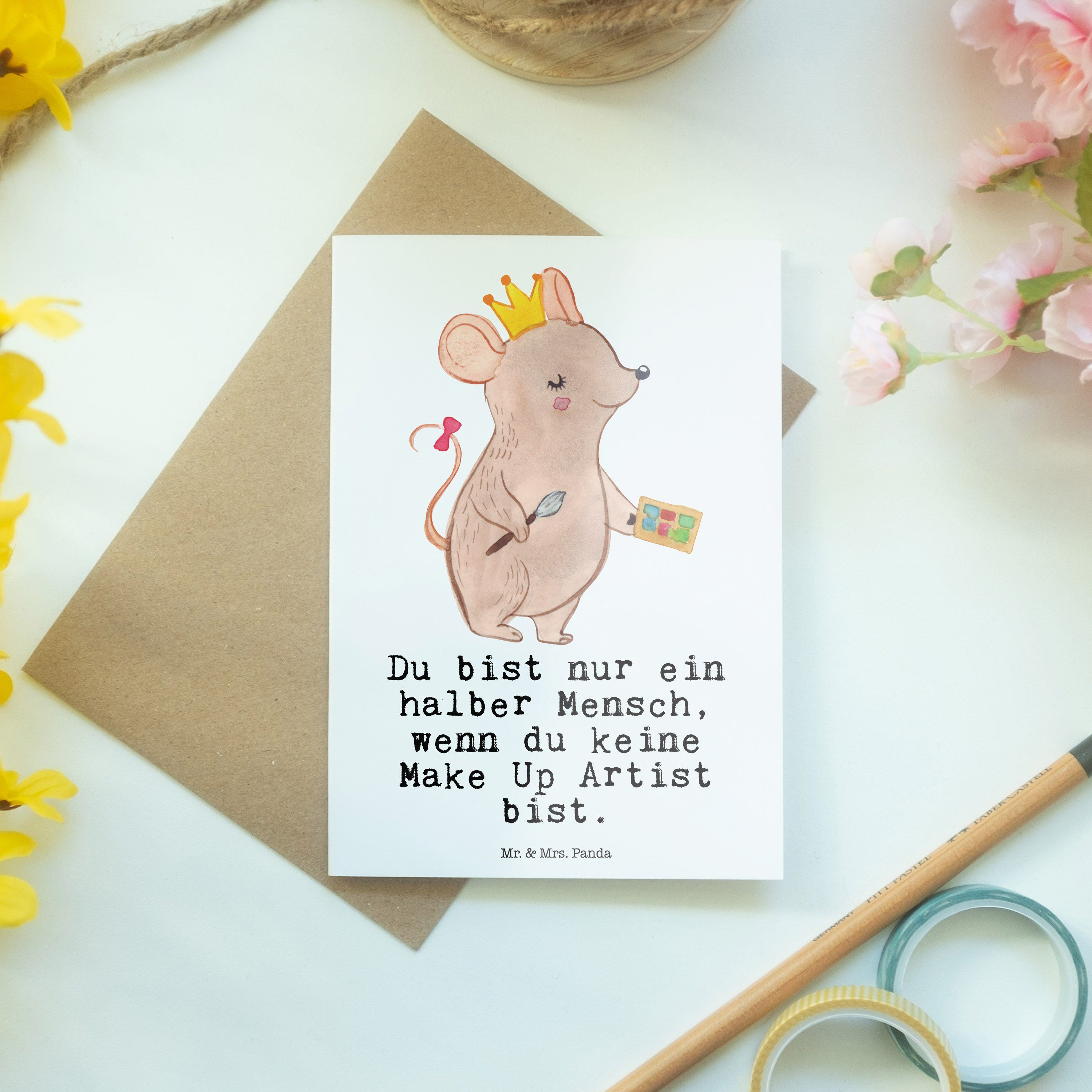 Mr. & Herz Grußkarte - Klap Mrs. Ausbildung, mit Artist Visagist, Make - Weiß Panda Geschenk, Up