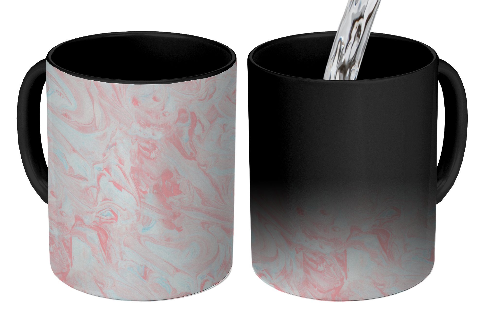MuchoWow Tasse Marmor - Rosa - Weiß - Muster, Keramik, Farbwechsel, Kaffeetassen, Teetasse, Zaubertasse, Geschenk