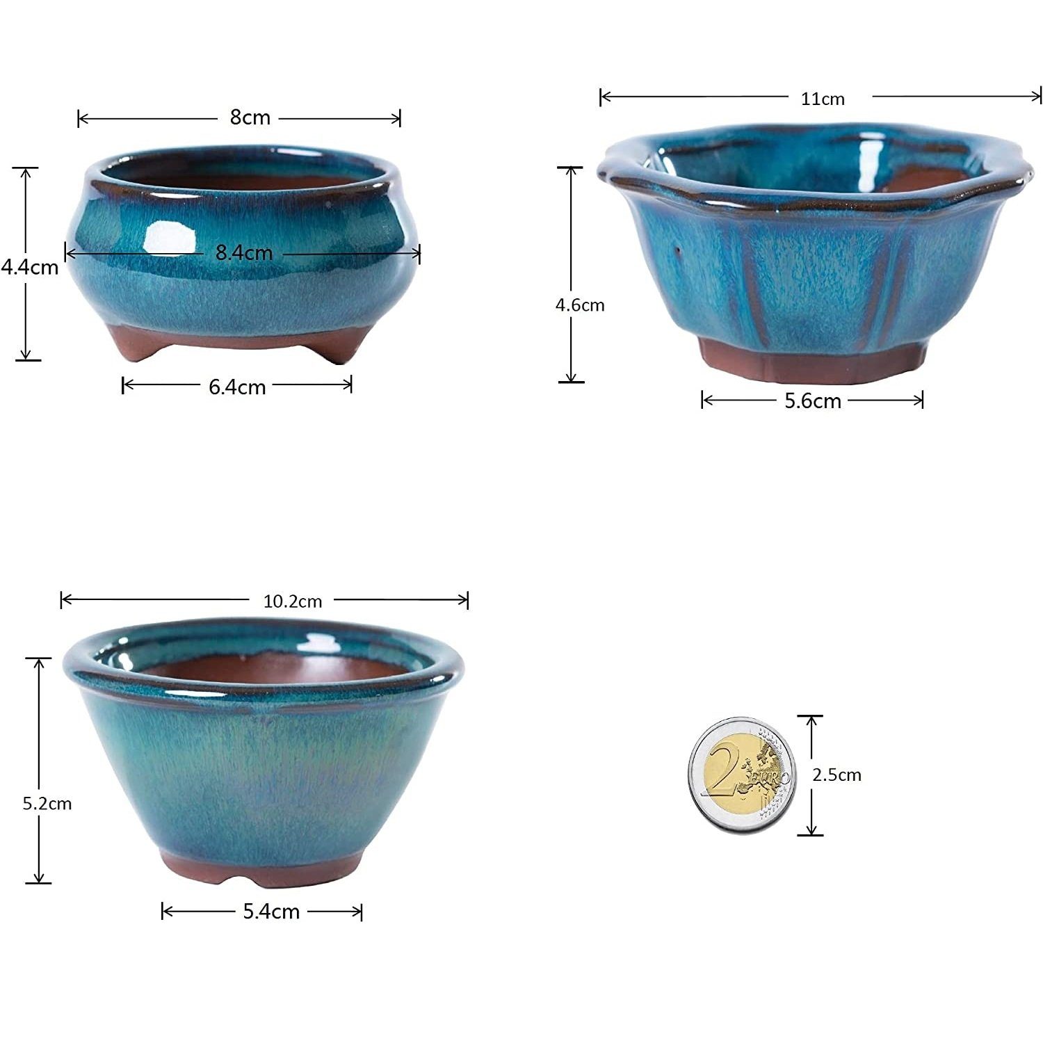 Dekovase (19,82Euro/Stück) mit Jinfa in 4 Jinfa Keramik-Bonsai-Töpfen Stück Entwässerungslöchern Mix Form