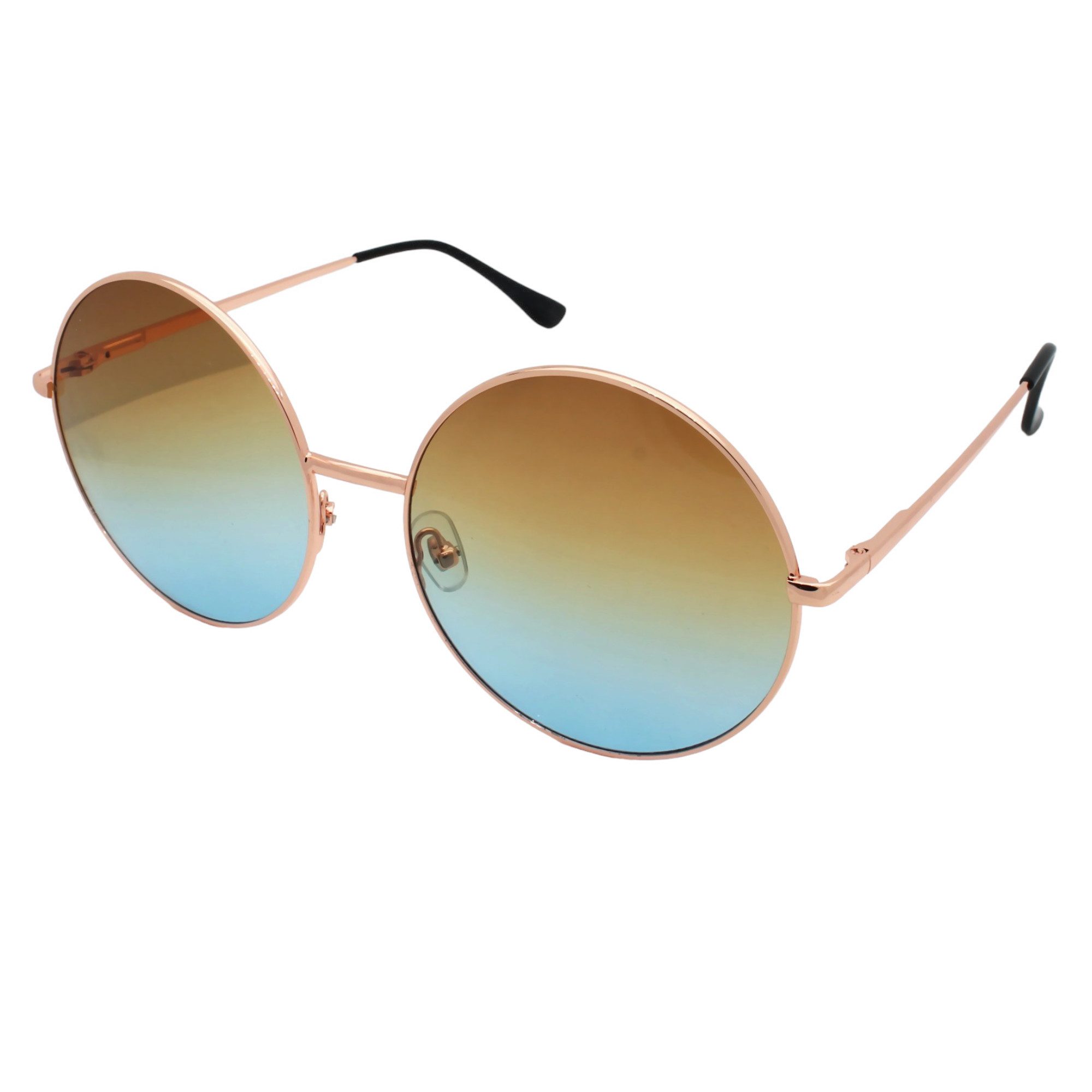 LUXXADA Sonnenbrille (Damen Brille Festival Nickelbrille Übergroß mit Brillenbeutel) Hippie Brille Vintage Gestell XXL Verlaufsgetönte farbige Gläser