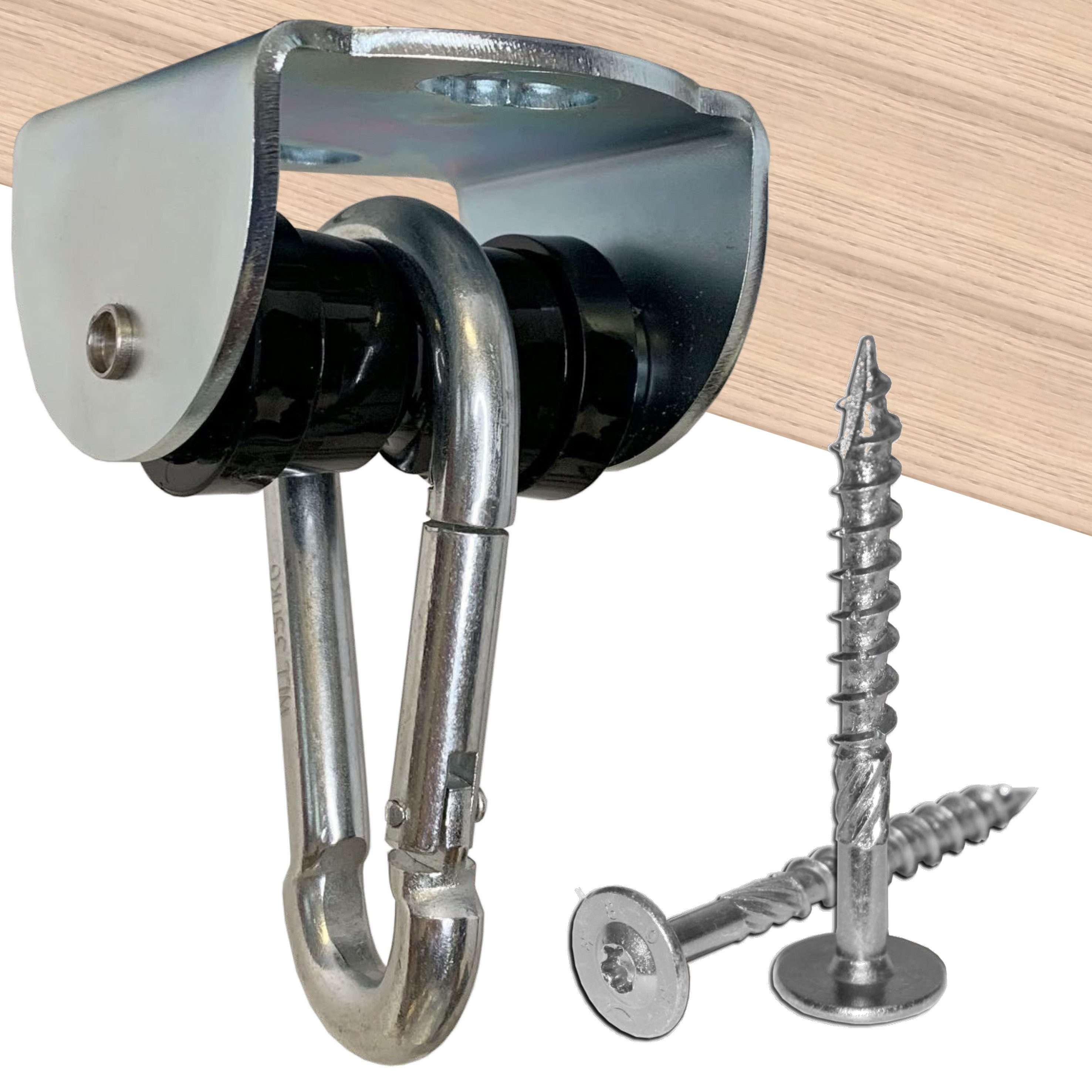 Marathon Schaukelhaken Rollengelenk verzinkt - Schaukelhaken mit Karabiner für Holz