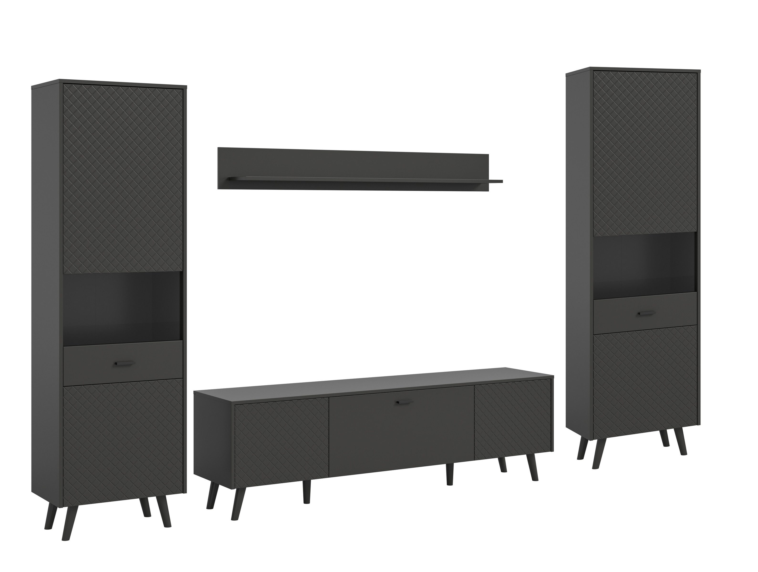 freiraum Wohnwand Linea, (4-teilig), (4-teilig) 2 Vitrinen, Lowboard, Wandboard, grau - 331x195x40cm BxHxT