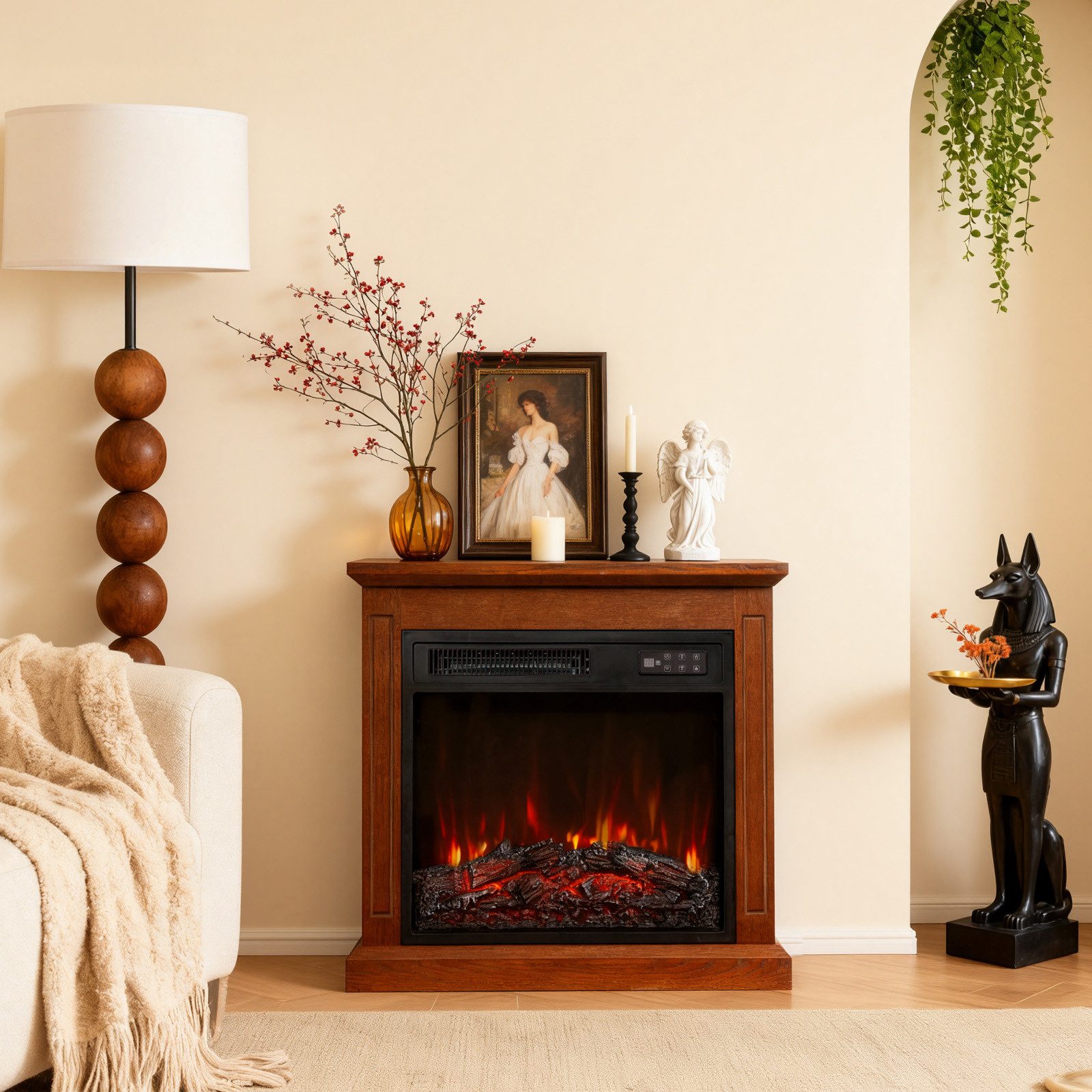 HOMAVO Elektrokamin mit Schrank, 18''/23'' Elektrokamin mit Heizung, 3D-Flammeneffekt, 18''-1800W, 23''-2000W, Fernbedienung, Timer