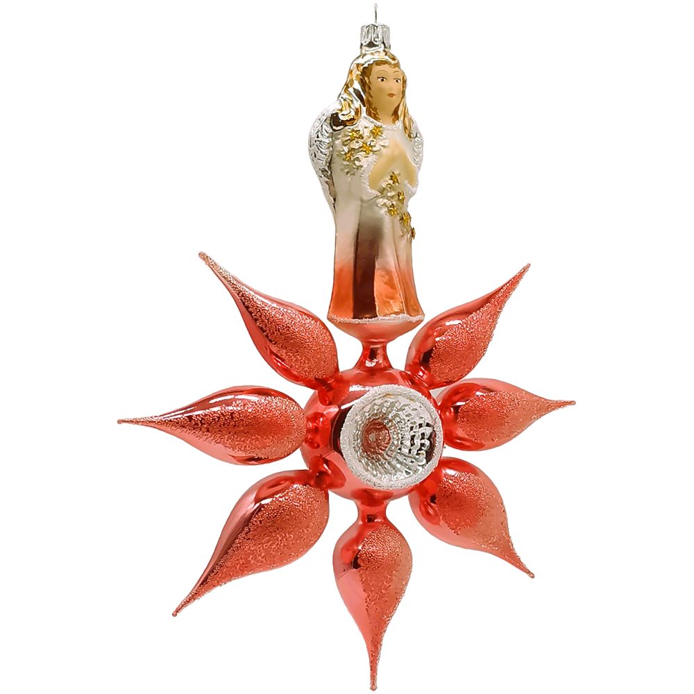 Schatzhauser Christbaumschmuck Engel auf Stern Ø21cm x 27cm glänzend melone Reflexornament (1-tlg), mundgeblasen, handbemalt