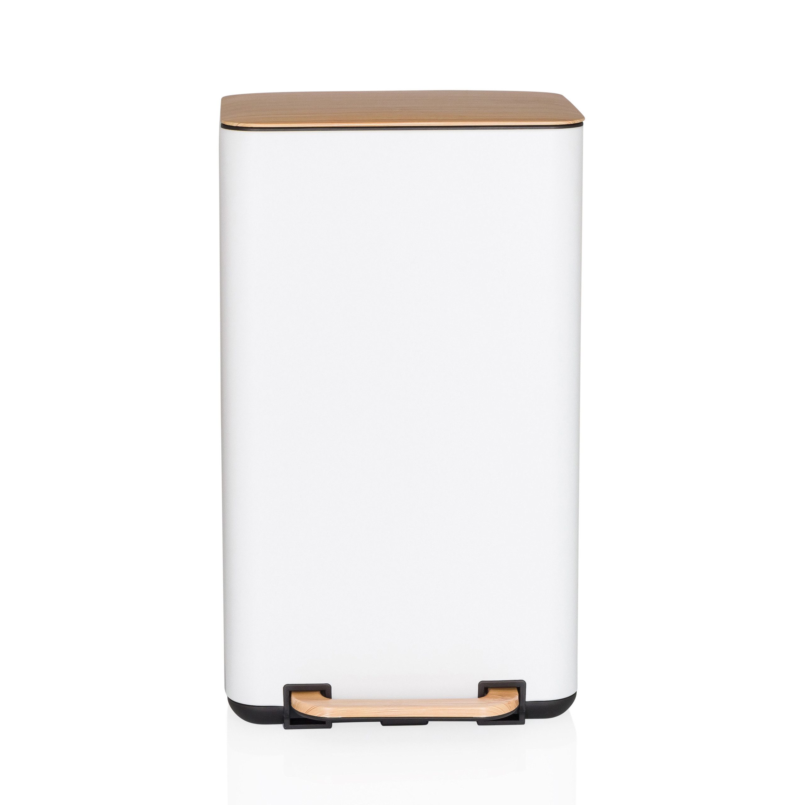 hjh OFFICE Mülleimer CLEAN NATURA Abfalleimer, Treteimer 30 Liter mit Softclose, Abfalleimer eckig mit Bambusdeckel