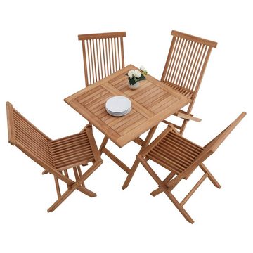 CARO-Möbel Gartenlounge-Set PHUKET, Gartenmöbel Set aus Teak mit 1 Tisch klappbar und 4 Stühlen klappbar r