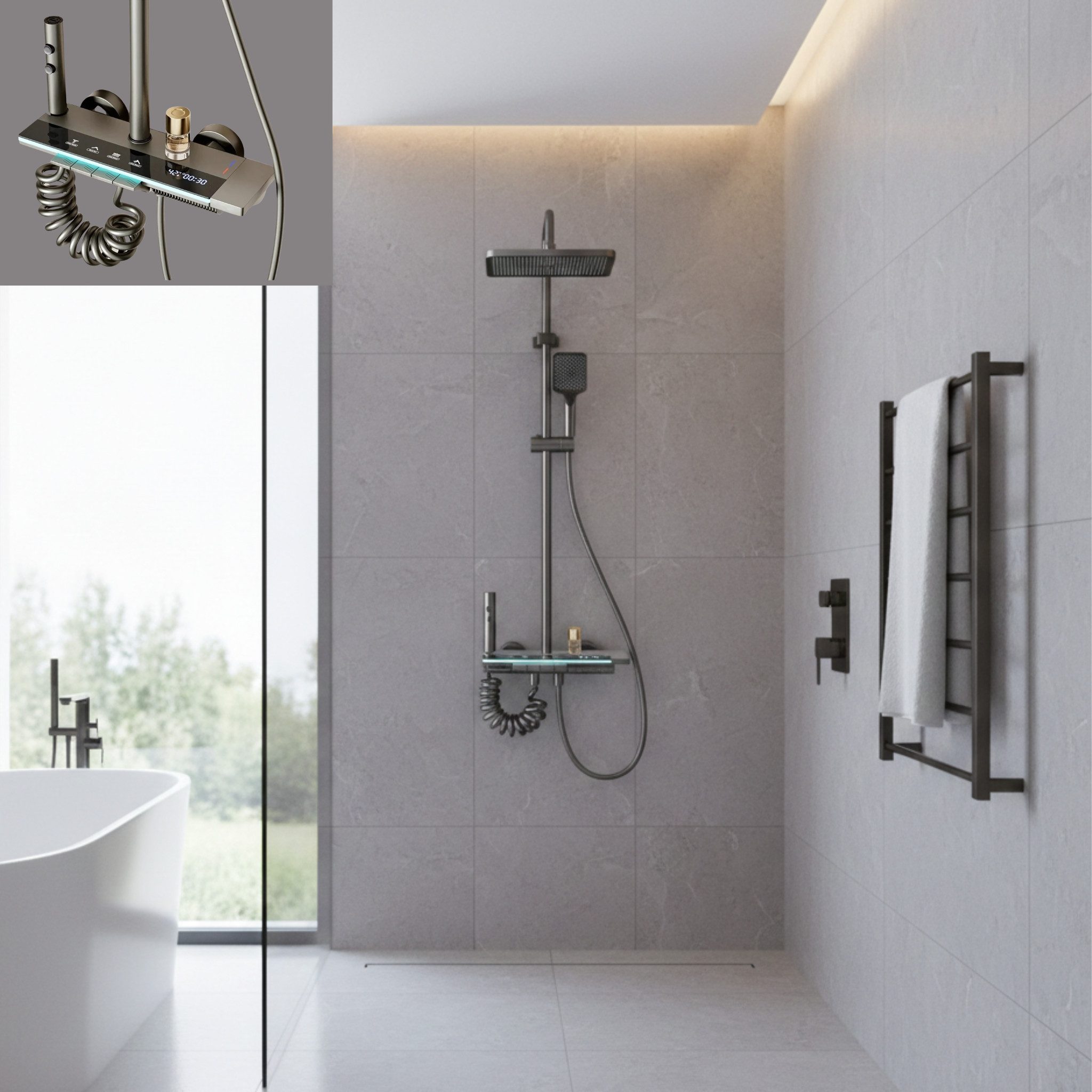 LuxaSteel Duscharmatur Duschsystem Regendusche mit Thermostat, Temperaturan günstig online kaufen