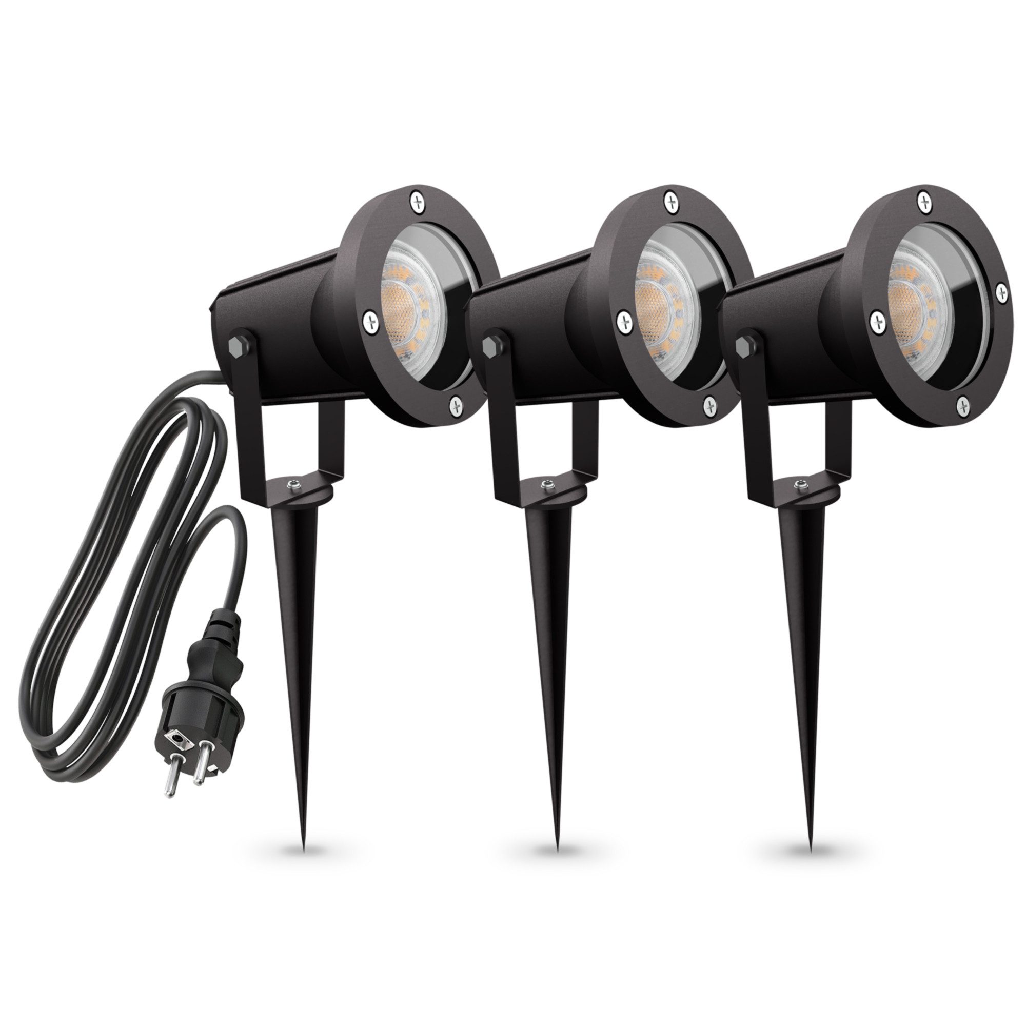 linovum LED Gartenstrahler 3x CARI Gartenstrahler IP65 mit Erdspiess für GU10 Birne Gartenlampe