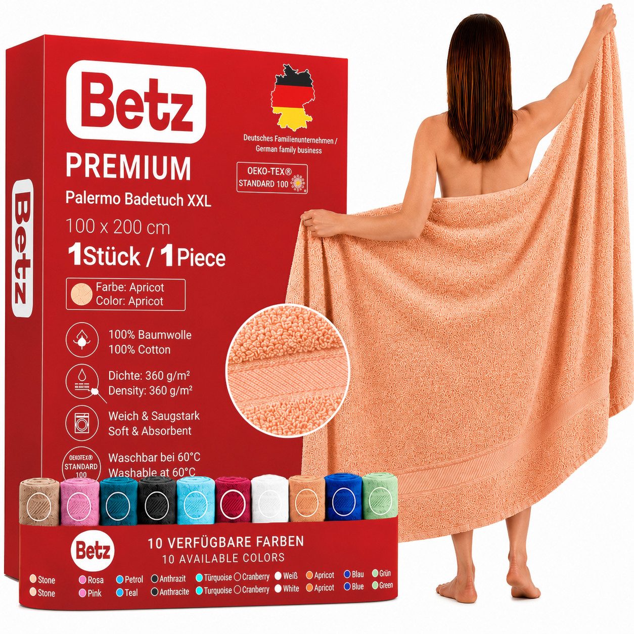Betz Badetuch XXL 100x200 cm Palermo Saunatuch & Strandtuch Pflegeleicht & saugstark, 100% Baumwolle (1 Stück, 1-St)