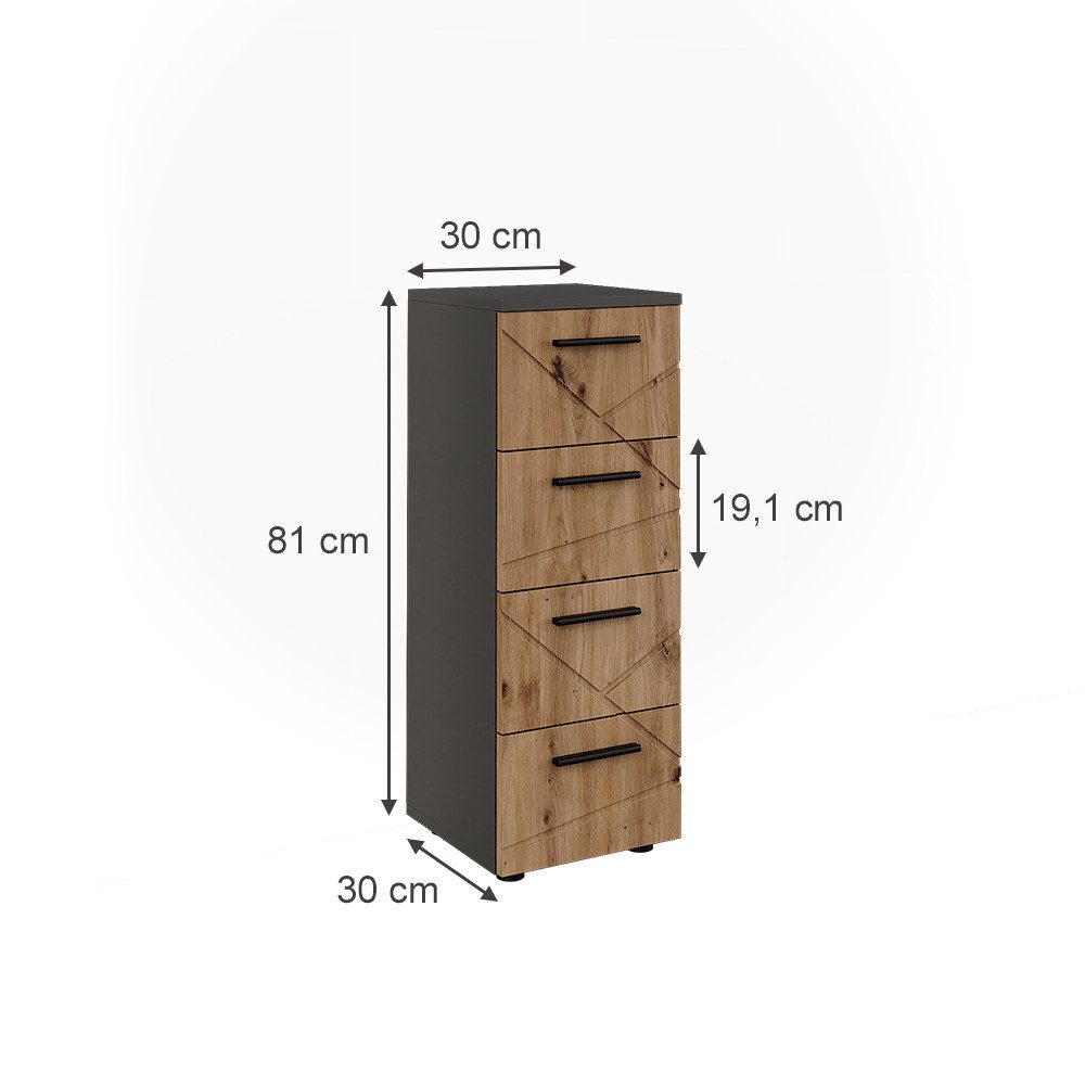 Vicco Midischrank Irma, Anthrazit/Artisan, 30 x 81 cm mit 4 Schubladen günstig online kaufen