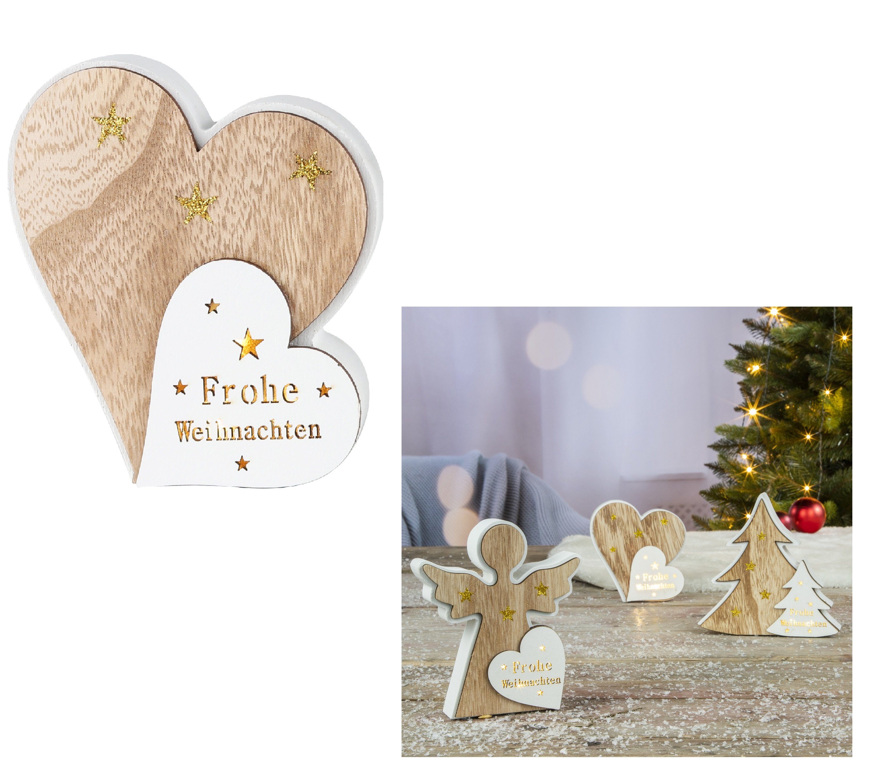 HI LED Dekoobjekt Weihnachts Deko Figur Aufsteller aus Holz mit Licht 14cm Motiv: Herz