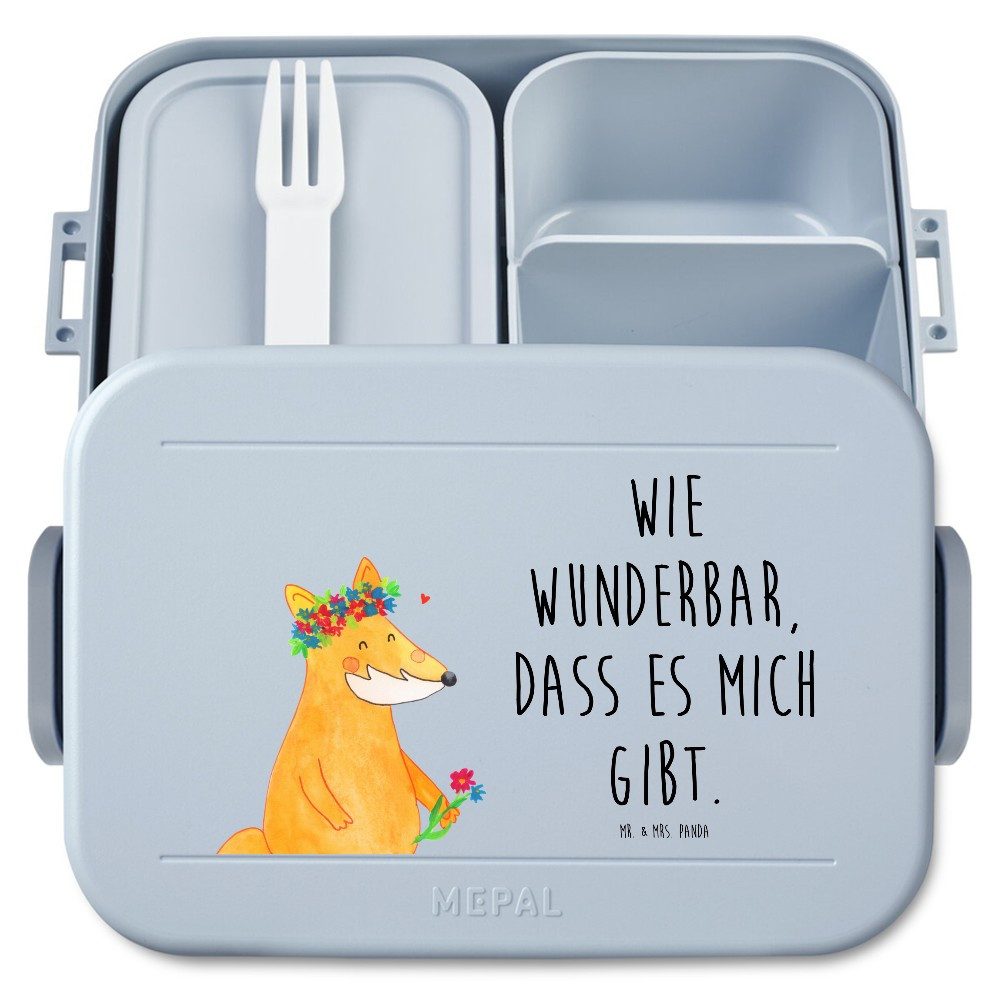 Mr. & Mrs. Panda Butterdose Fuchs Blumen Motiv, Bento Box, Blau Pastell, Liebe, Boho, Box, Ich, S, Polypropylen lebensmittelecht, (Packung), Liebesbeweis Ich Motivation