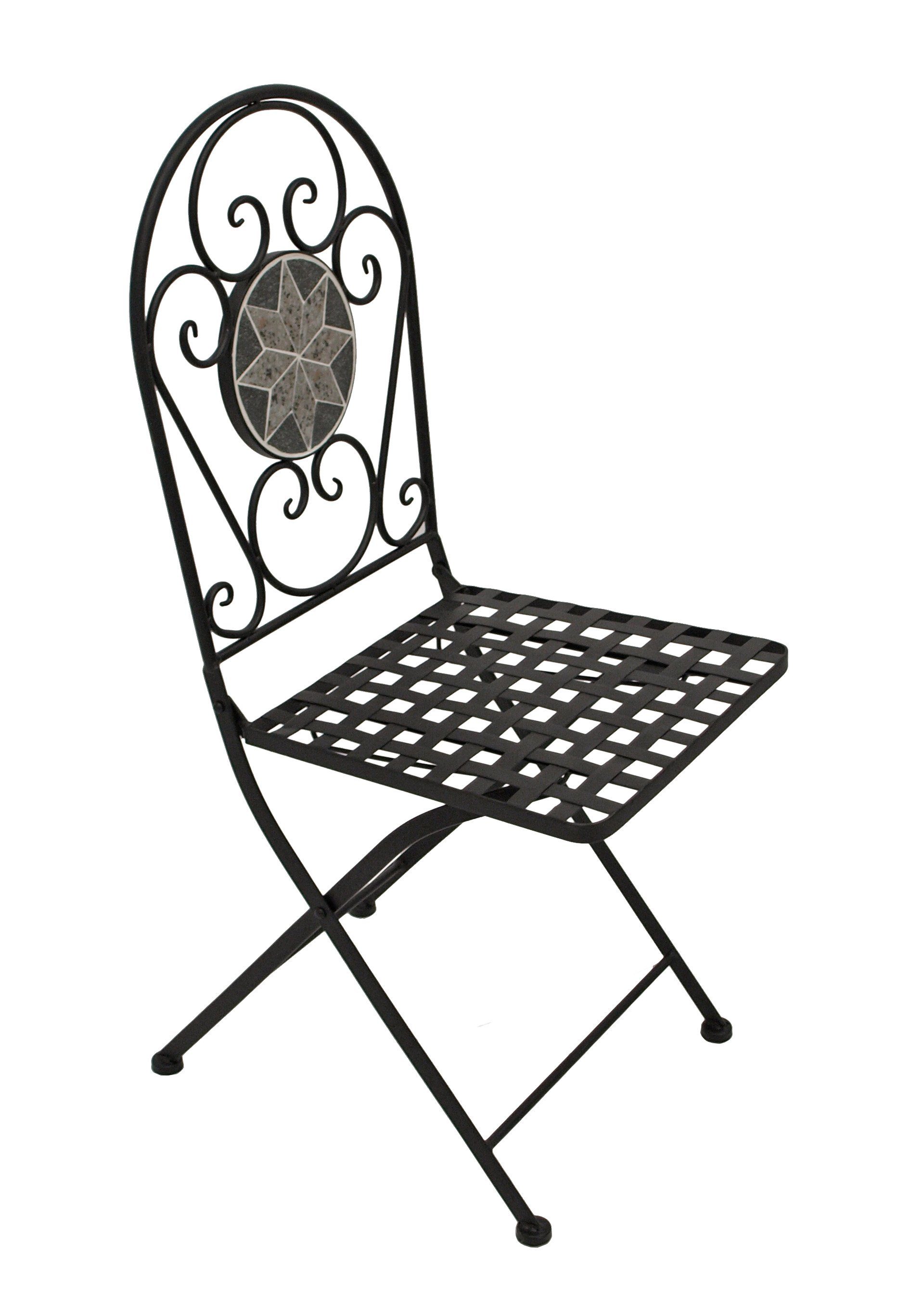 DEGAMO Garten-Essgruppe SIENA, (3-tlg), 2x Klappstuhl und 1x Tisch rund 60cm, Mosaik-Dekor grau, mit Polstern