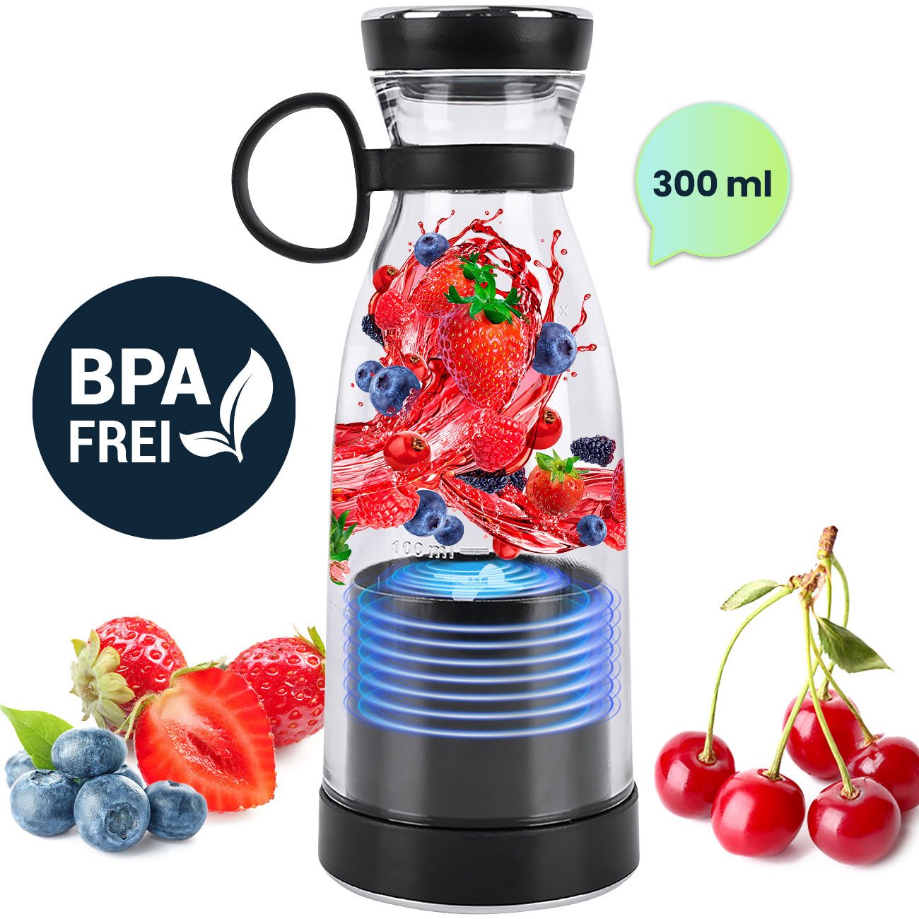 shop'n smile ideoon Smoothie-Maker Vitamin-Kick Mixer mit Akku, trendig, kompakt & leistungsstark, 120 W, 300ml, für unterwegs & Fitness