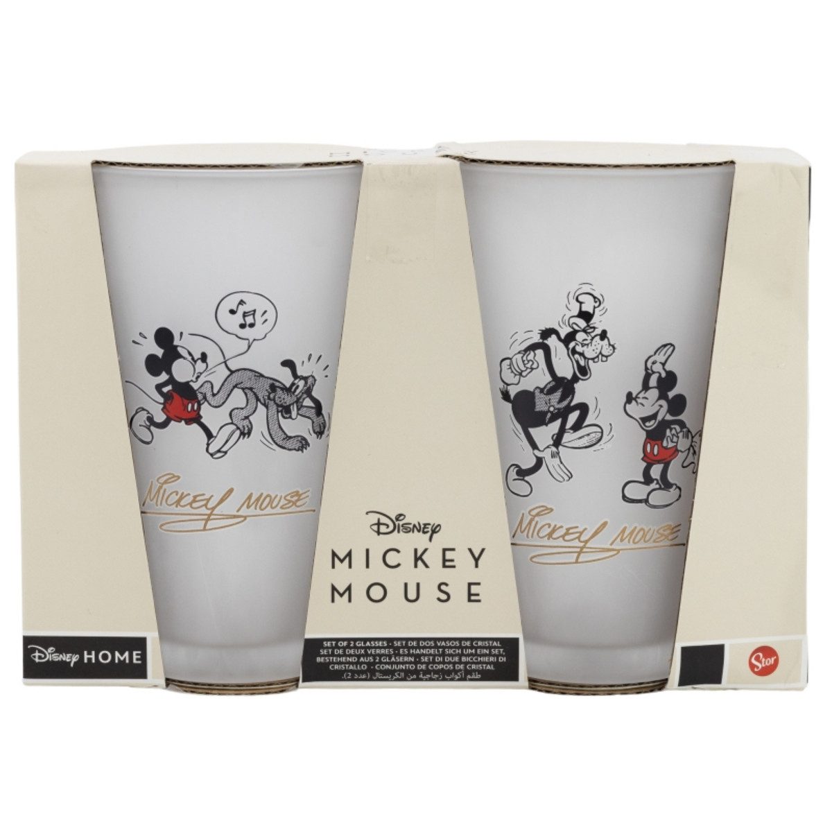 Storline Gläser-Set Mickey Mouse Vintage Gläser Set 2-teilig 490ml Disney Trinkgläser, Glas