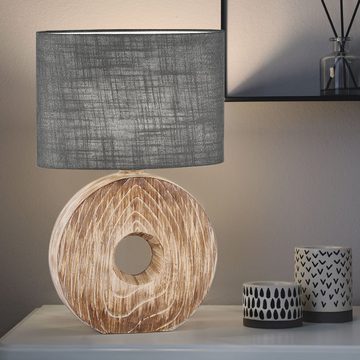 etc-shop Tischleuchte, Leuchtmittel nicht inklusive, Tischleuchte Nachttischlampe Keramik holzfarben Stoff E27 H 53 cm