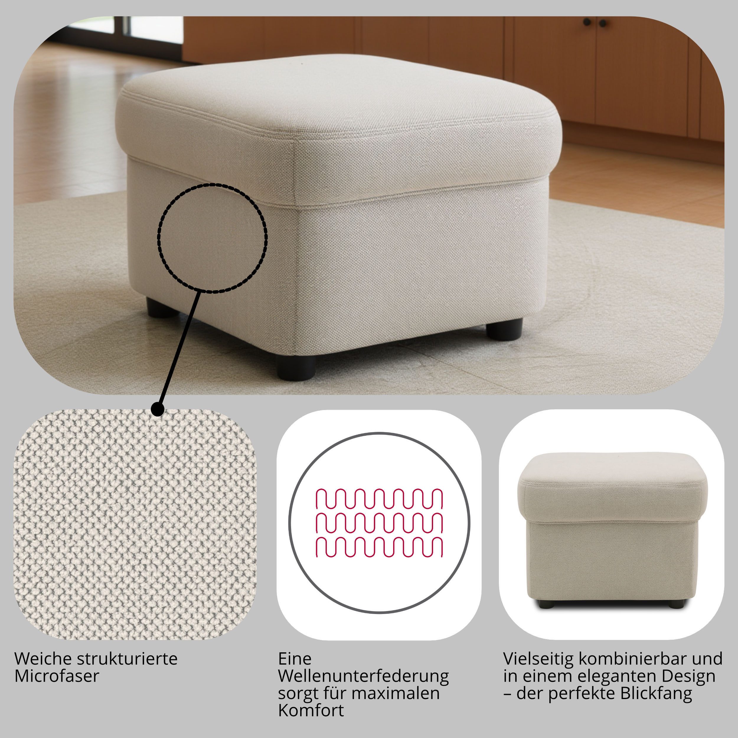 DOMO collection Hocker FLORES 60x60 cm, hochwertig – Bild 5 von 5