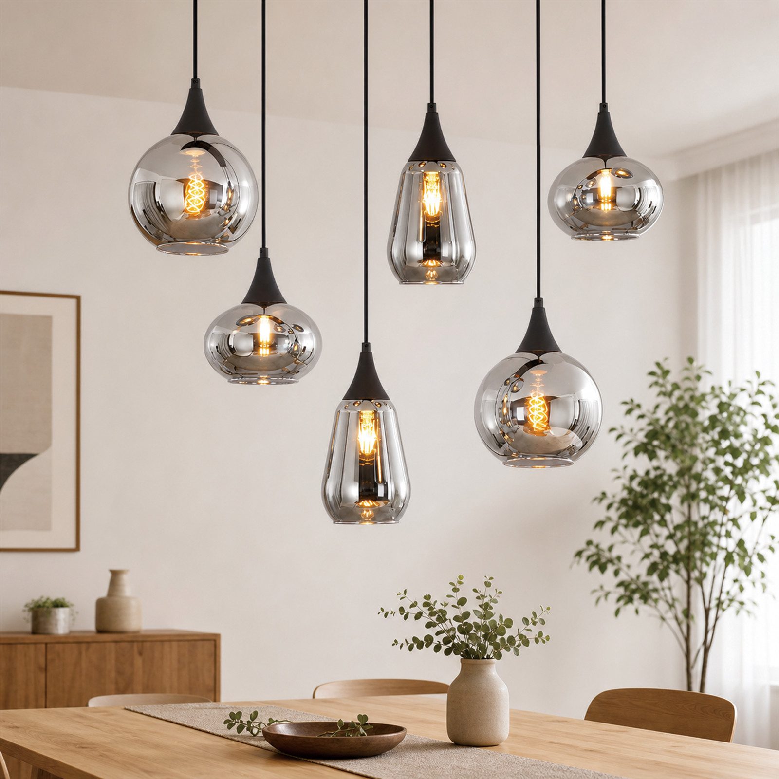 Nettlife Pendelleuchte 6/8flammig E27 Vintage Hängeleuchte Glaskugeln höhenverstellbar, ohne Leuchtmittel, Esszimmerlampe Wohnzimmerlampe Küchenlampe Glas-Hängelampe