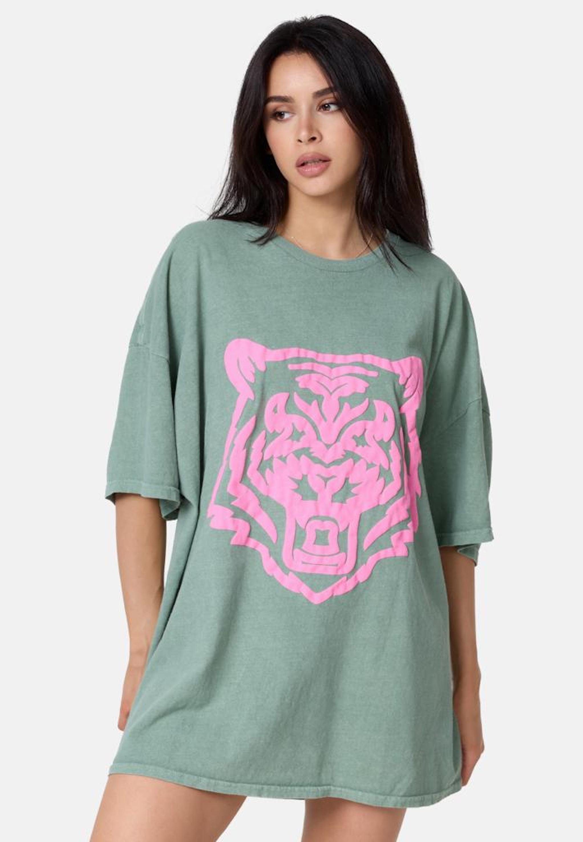 Worldclassca Print-Shirt Worldclassca Oversized Animal Sommer Print lang Mint Oberteil T-Shirt Tee