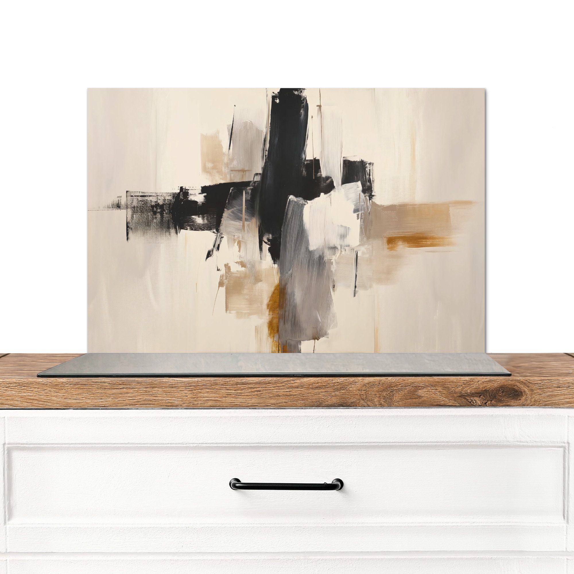 KitchenYeah Küchenrückwand Pinselstriche - Grob - Abstrakt - Beige, (1-tlg), Spritzschutz Küche, Küchendeko, 60x40 cm