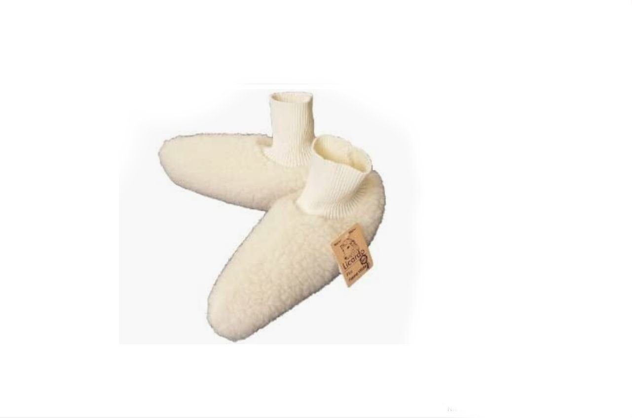 Linke Licardo Bettschuhe Natur mit Bündchen aus 100 % Schurwolle in 5 Größen Bettschuh
