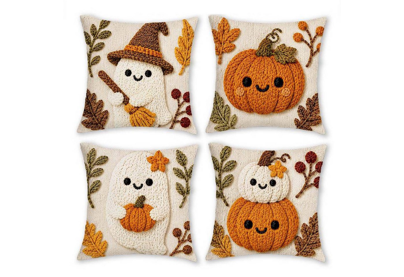 Bomiclss Kissenhüllen 4er-Set 2D Flachdruck Herbst Cartoon Halloween Kissenbezüge, (4 Stück)