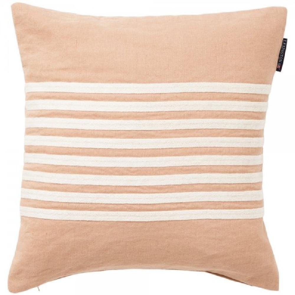 Lexington Kissenhülle LEXINGTON Kissen Embroidery Center Striped Linen-Cotton Beige-White (5